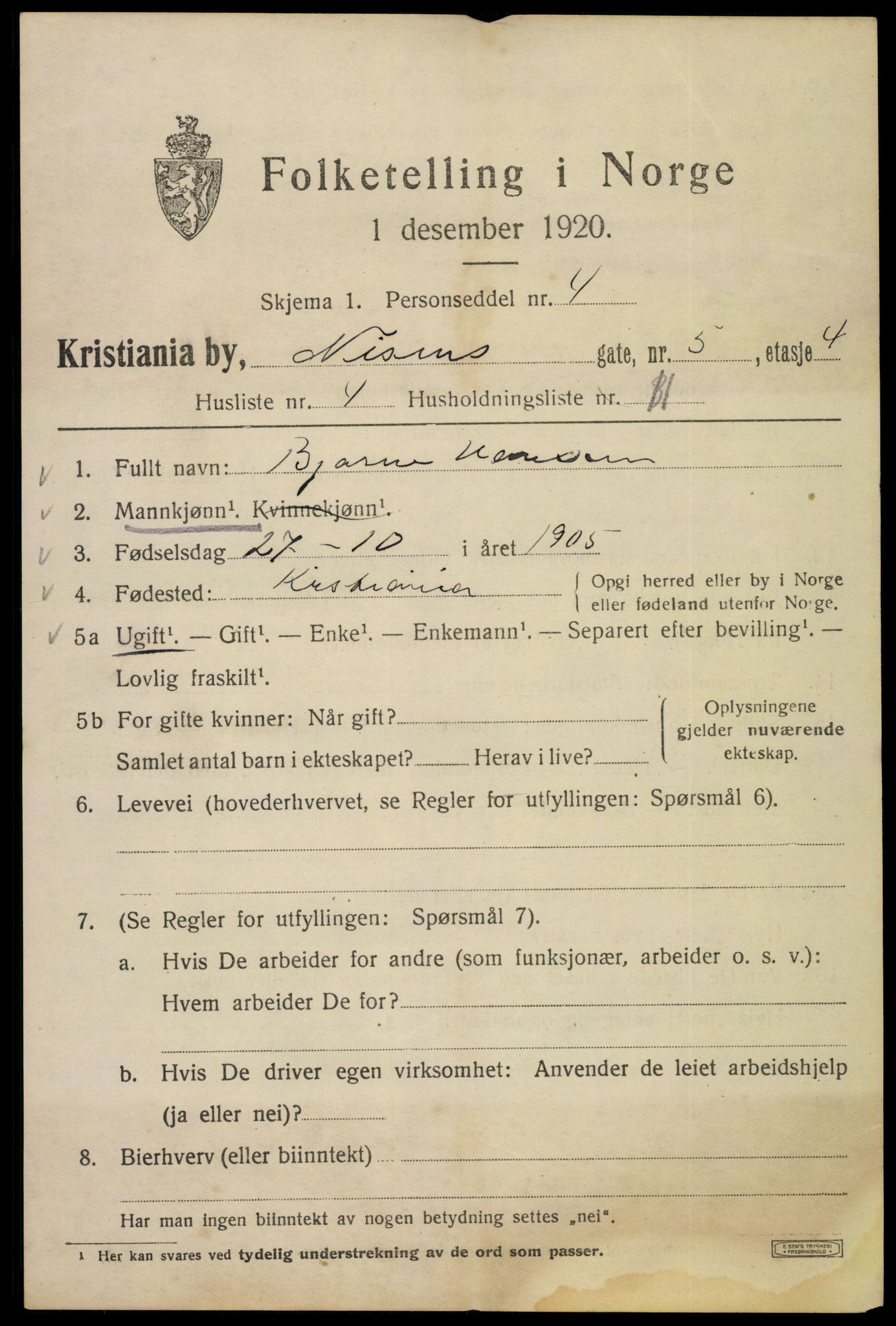 SAO, 1920 census for Kristiania, 1920, p. 417385