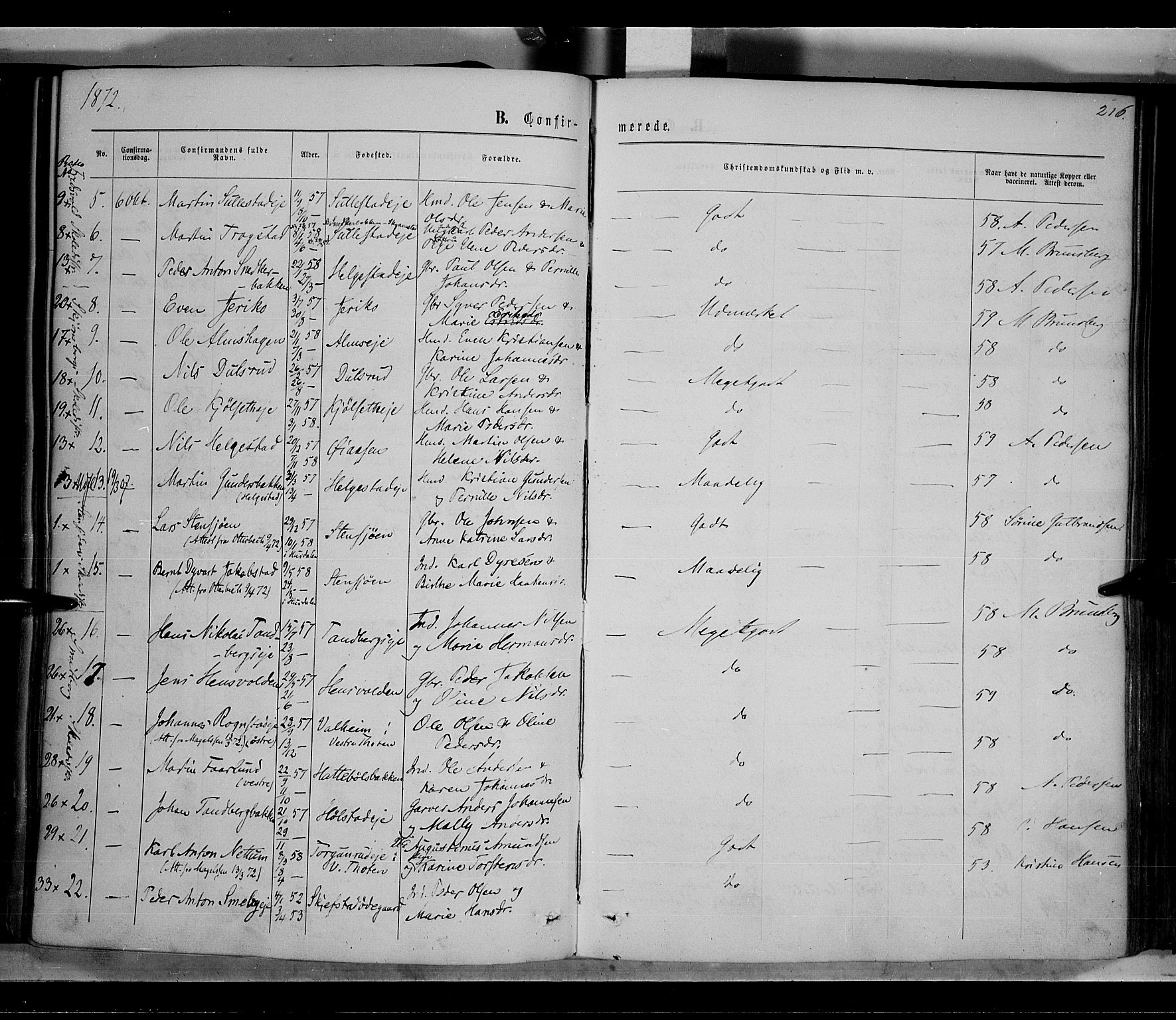 Østre Toten prestekontor, AV/SAH-PREST-104/H/Ha/Haa/L0005: Parish register (official) no. 5, 1866-1877, p. 216