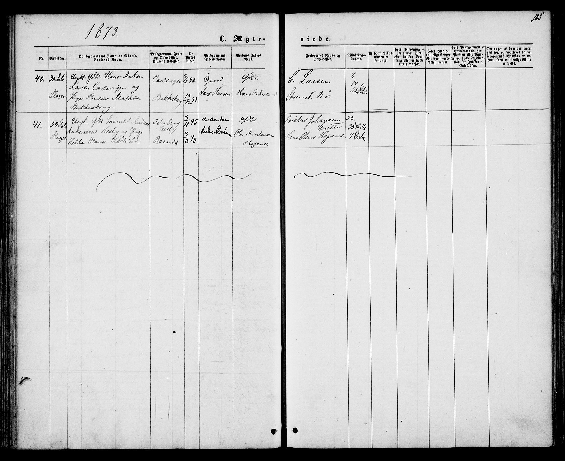 Sem kirkebøker, AV/SAKO-A-5/F/Fa/L0008: Parish register (official) no. I 8, 1866-1873, p. 185