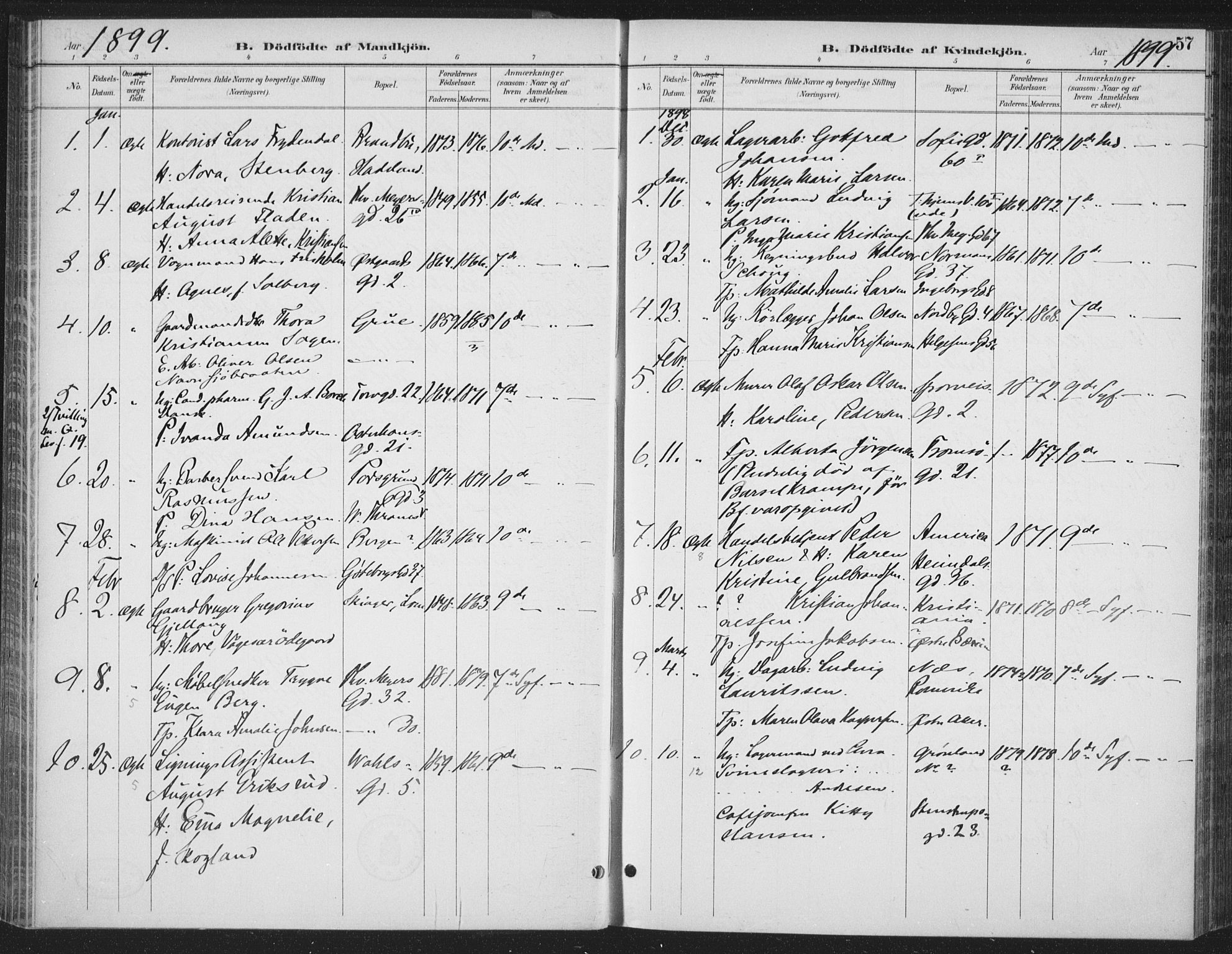 Rikshospitalet prestekontor Kirkebøker, AV/SAO-A-10309b/F/L0010: Parish register (official) no. 10, 1888-1912, p. 57