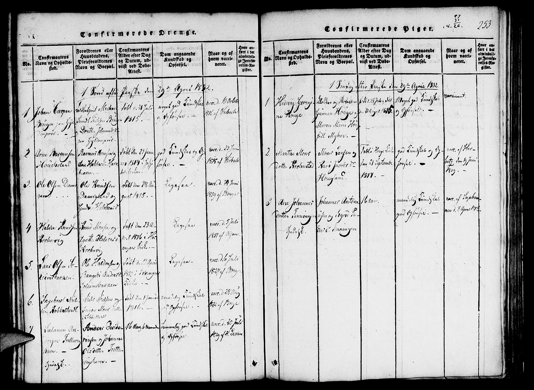 St. Jørgens hospital og Årstad sokneprestembete, AV/SAB-A-99934: Parish register (official) no. A 3, 1815-1843, p. 253