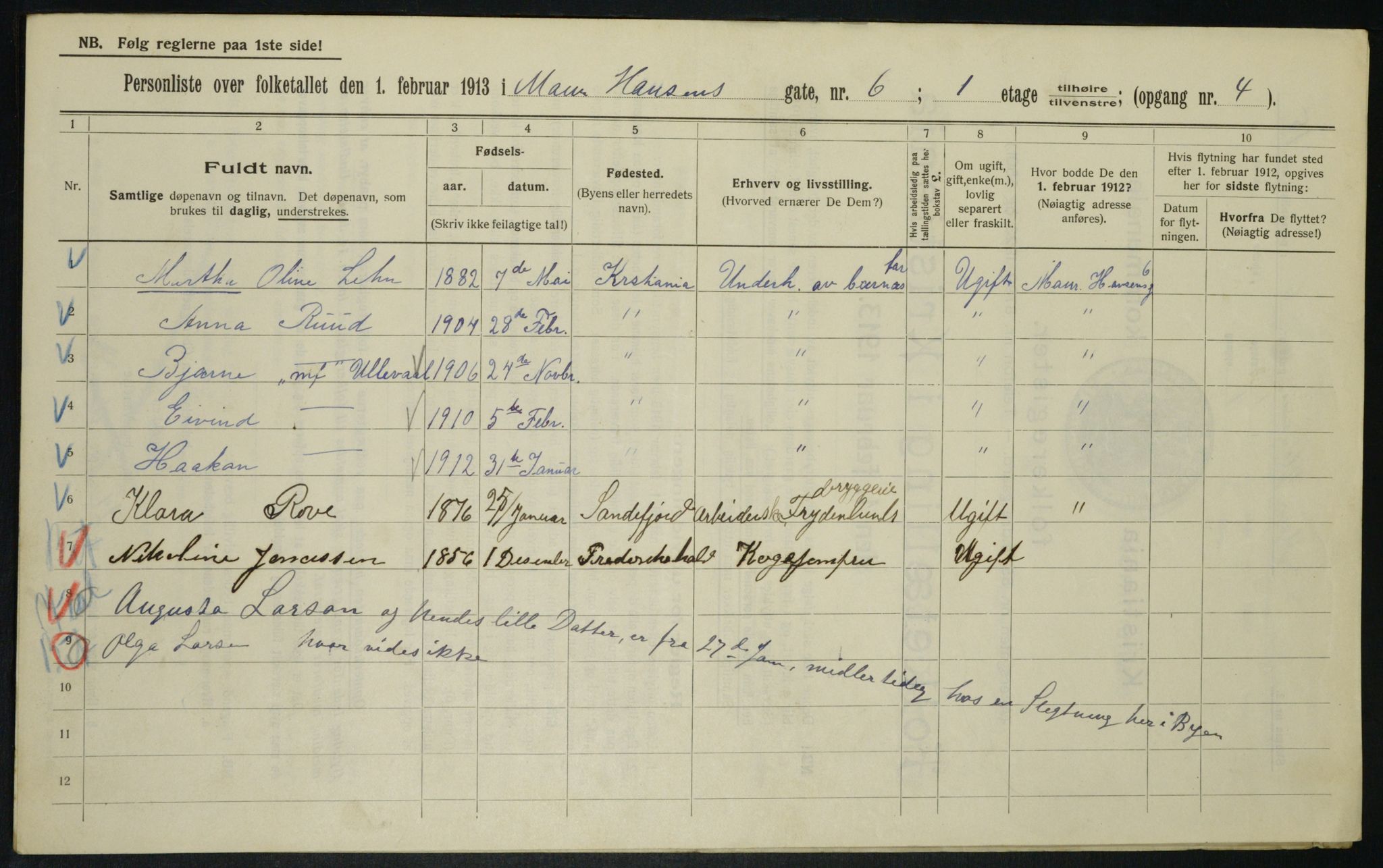 OBA, Municipal Census 1913 for Kristiania, 1913, p. 64834