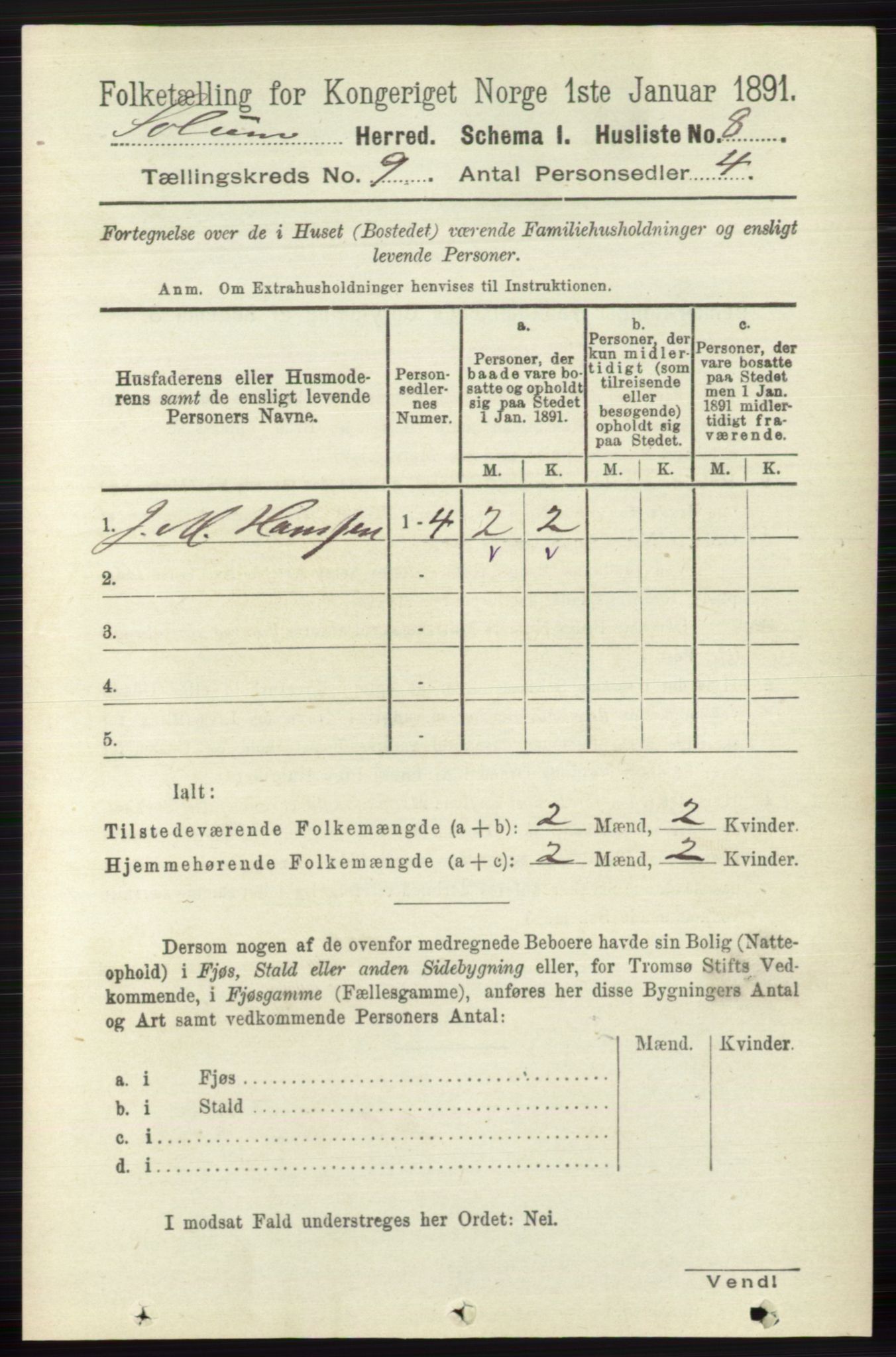 RA, 1891 census for 0818 Solum, 1891, p. 1865