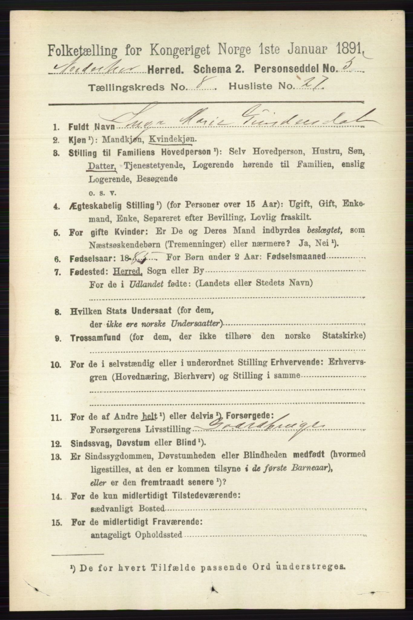 RA, 1891 census for 0613 Norderhov, 1891, p. 5718