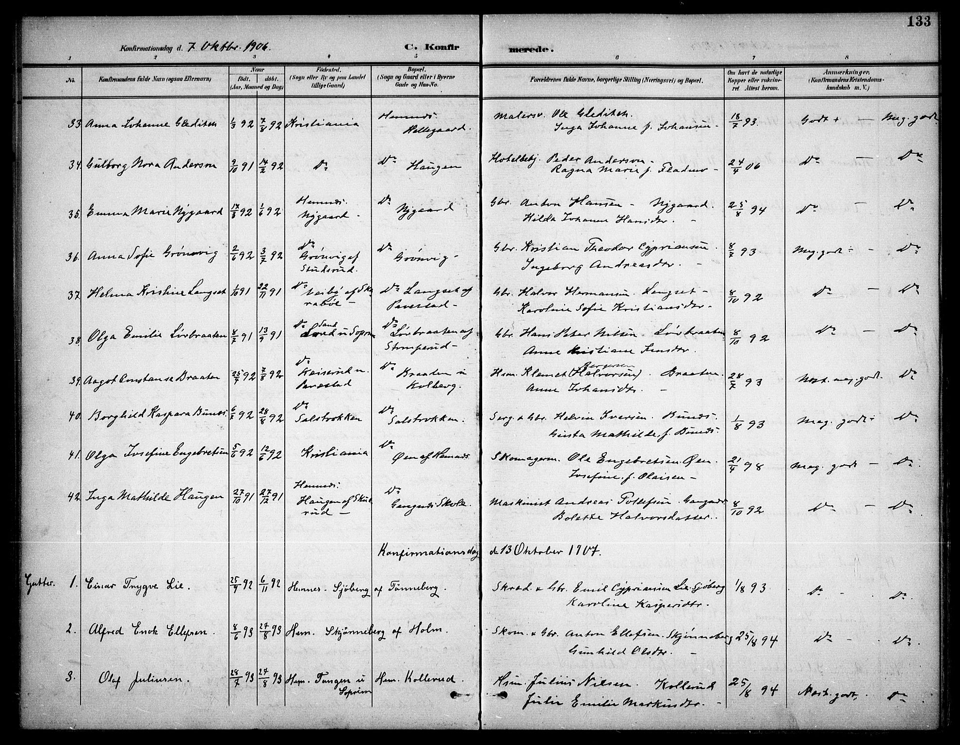 Høland prestekontor Kirkebøker, AV/SAO-A-10346a/F/Fb/L0003: Parish register (official) no. II 3, 1897-1912, p. 133