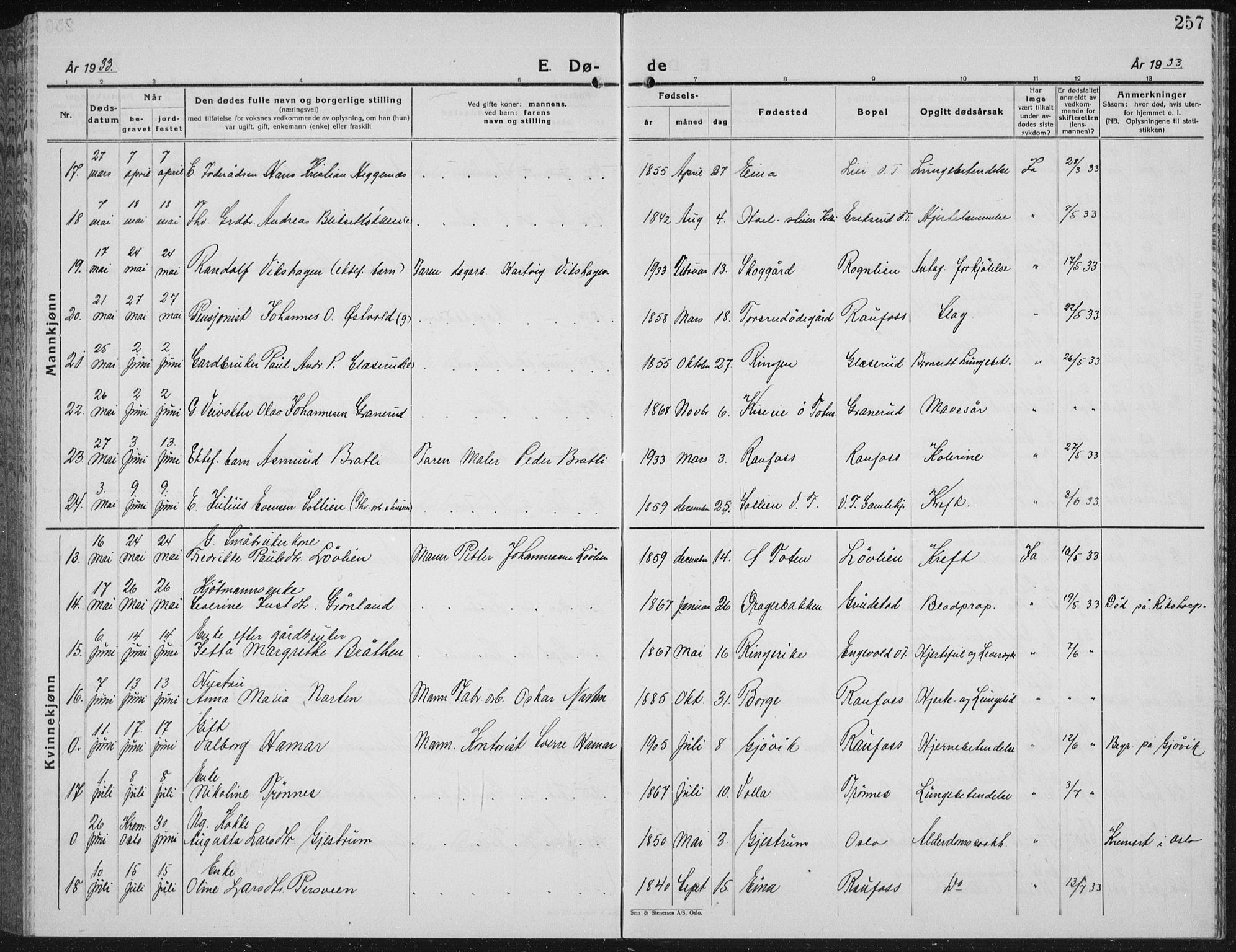 Vestre Toten prestekontor, AV/SAH-PREST-108/H/Ha/Hab/L0018: Parish register (copy) no. 18, 1928-1941, p. 257