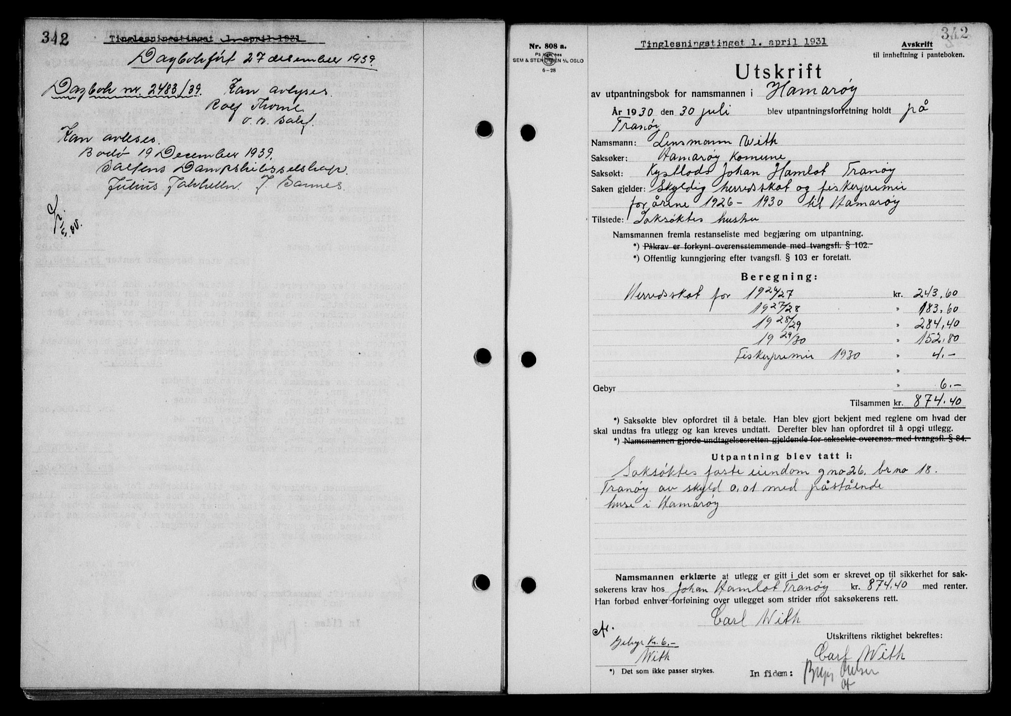 Steigen og Ofoten sorenskriveri, SAT/A-0030/1/2/2C/L0018/0001: Mortgage book no. 20-II og 21, 1930-1931, Deed date: 01.04.1931