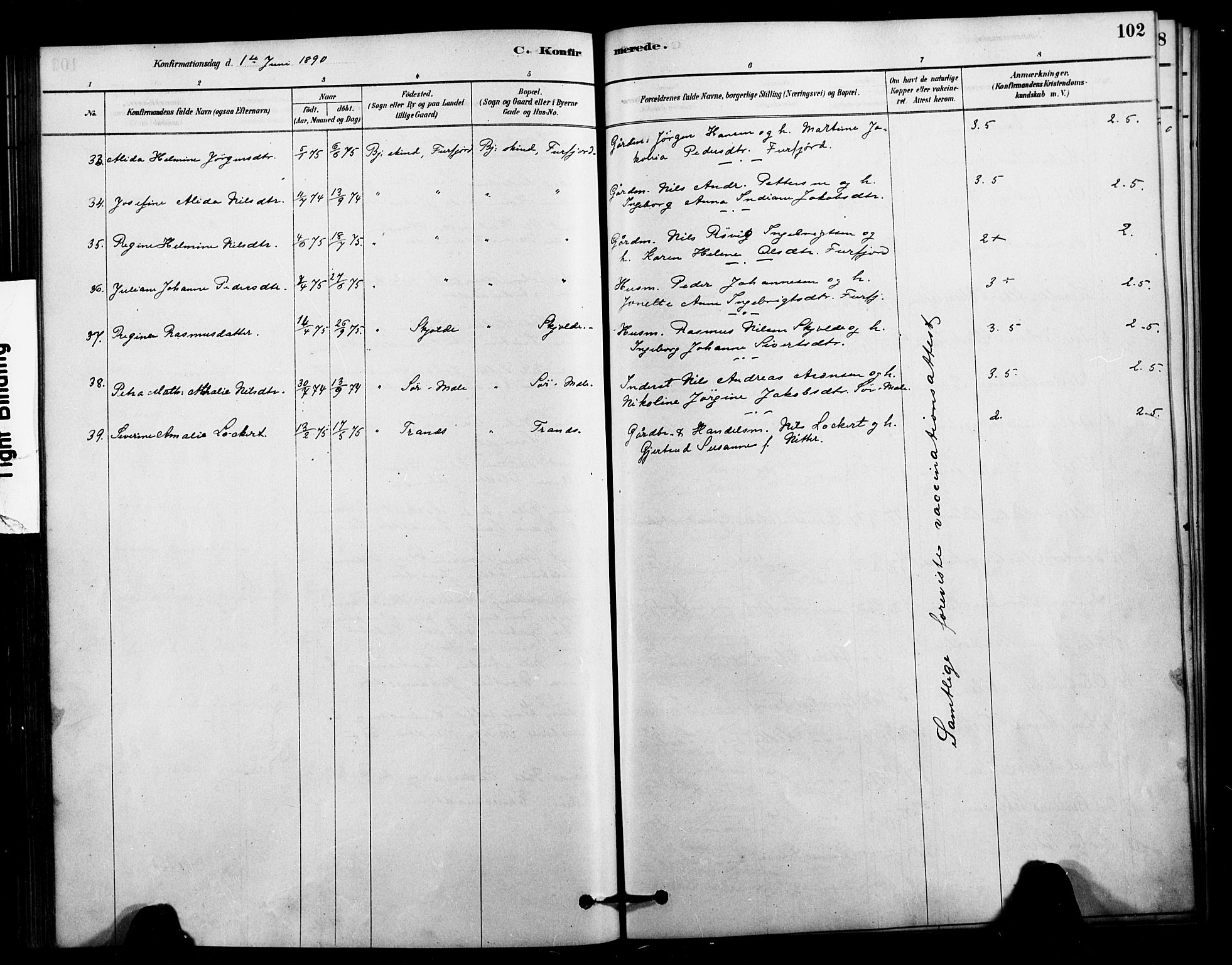 Ministerialprotokoller, klokkerbøker og fødselsregistre - Nordland, AV/SAT-A-1459/897/L1399: Parish register (official) no. 897C06, 1881-1896, p. 102