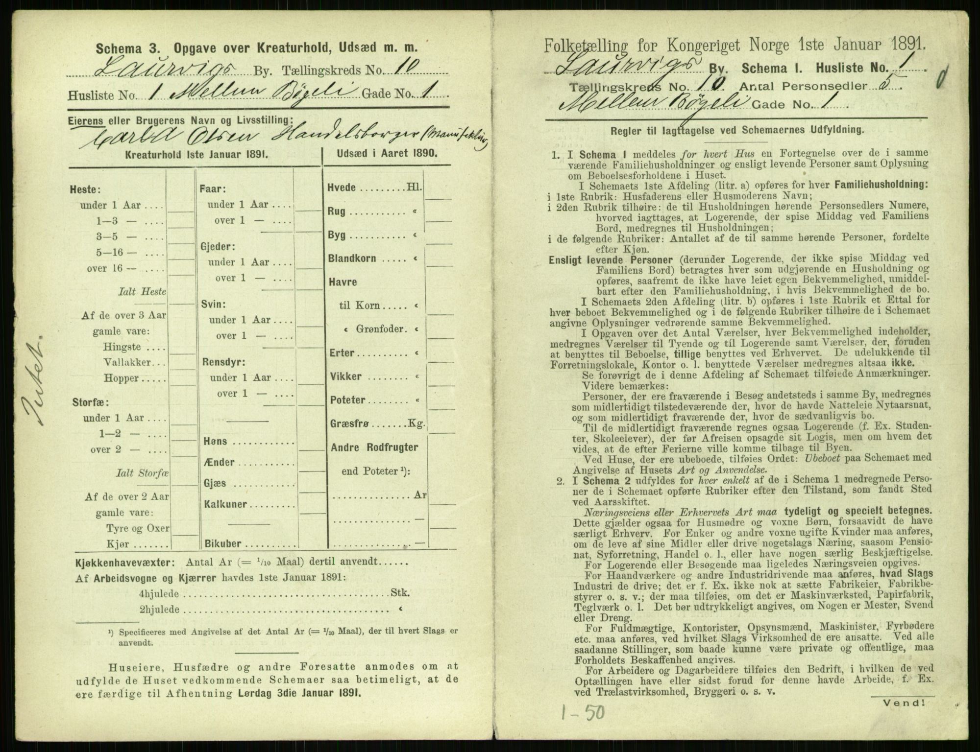 RA, 1891 census for 0707 Larvik, 1891, p. 1231