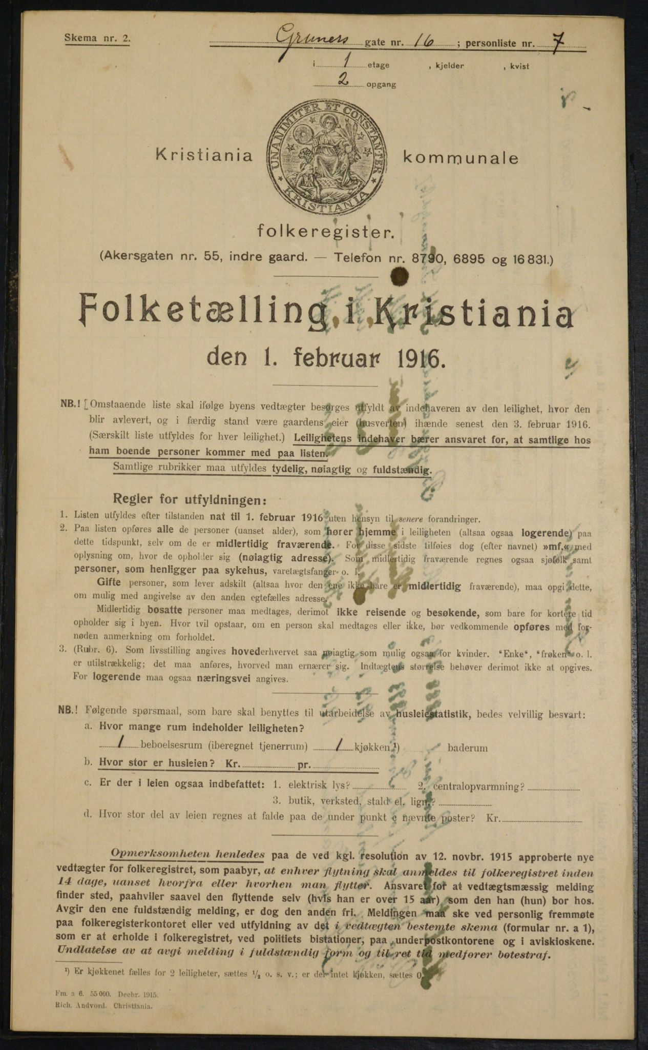 OBA, Municipal Census 1916 for Kristiania, 1916, p. 31666