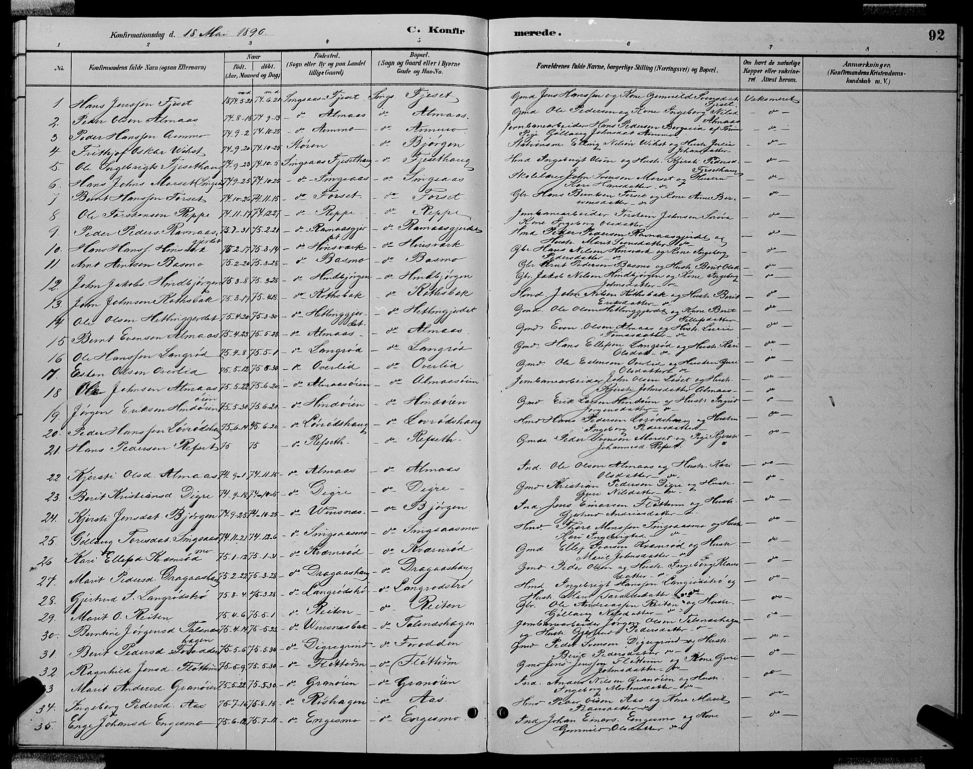 Ministerialprotokoller, klokkerbøker og fødselsregistre - Sør-Trøndelag, SAT/A-1456/688/L1028: Parish register (copy) no. 688C03, 1889-1899, p. 92