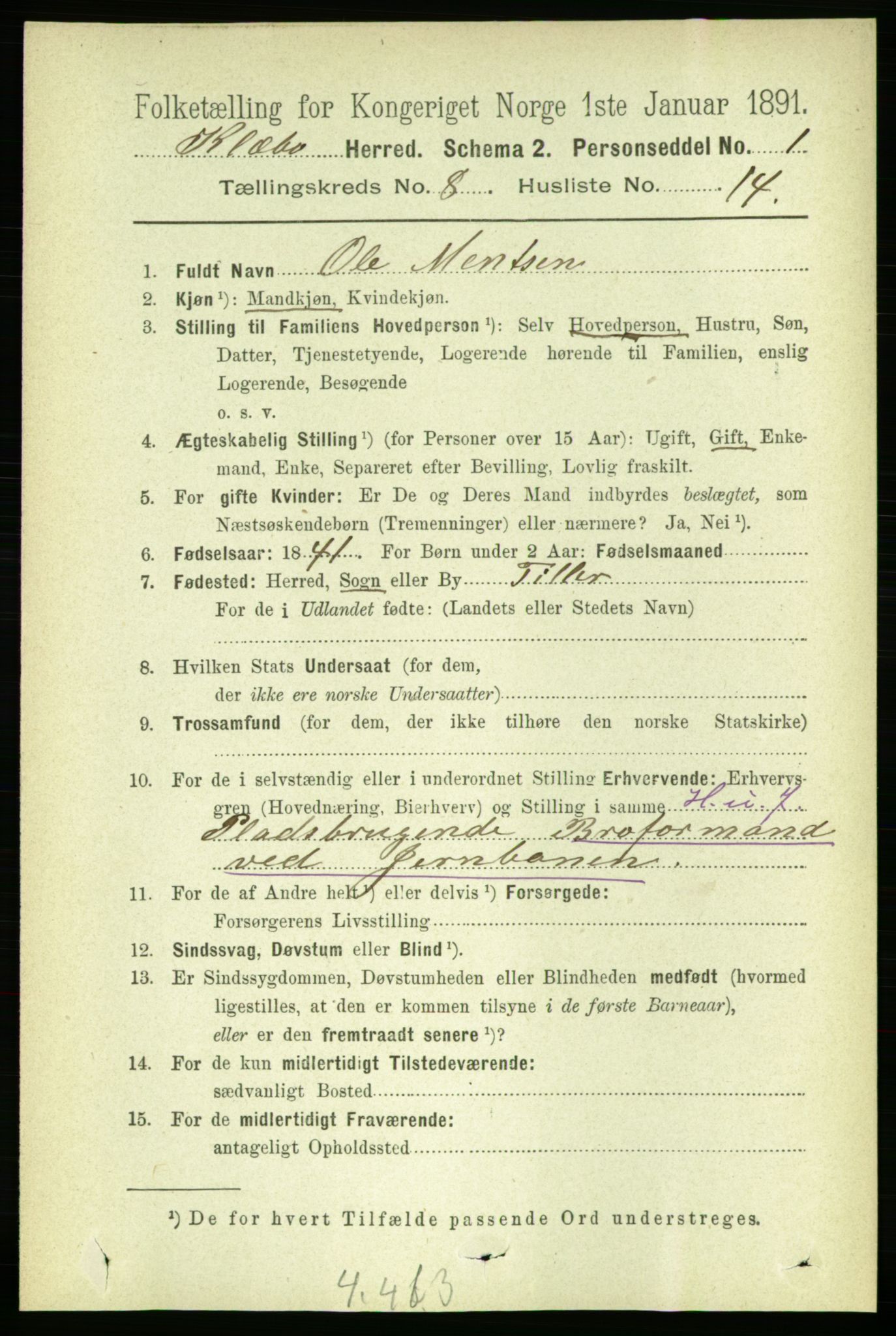 RA, 1891 census for 1662 Klæbu, 1891, p. 1620