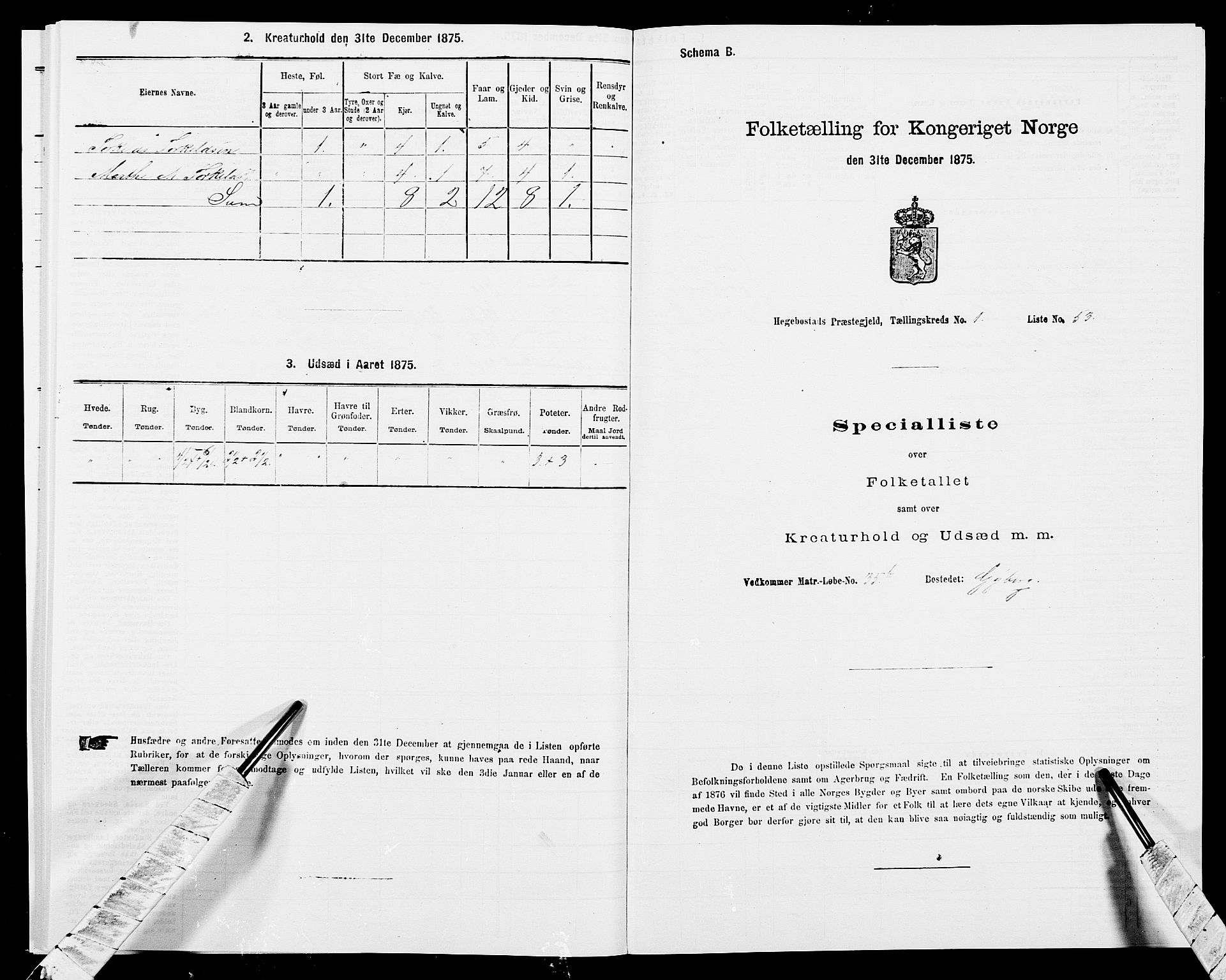 SAK, 1875 census for 1034P Hægebostad, 1875, p. 149