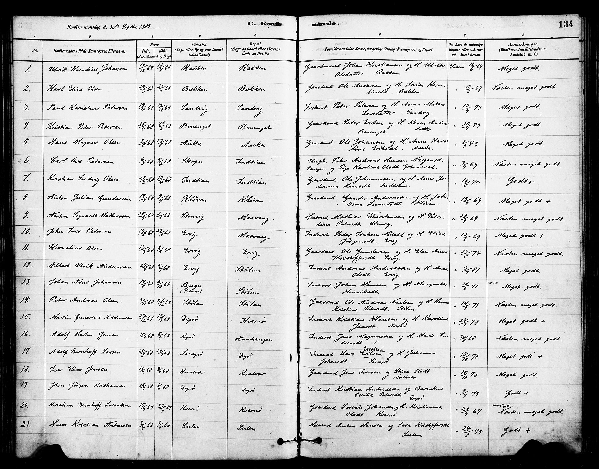 Ministerialprotokoller, klokkerbøker og fødselsregistre - Sør-Trøndelag, SAT/A-1456/640/L0578: Parish register (official) no. 640A03, 1879-1889, p. 134