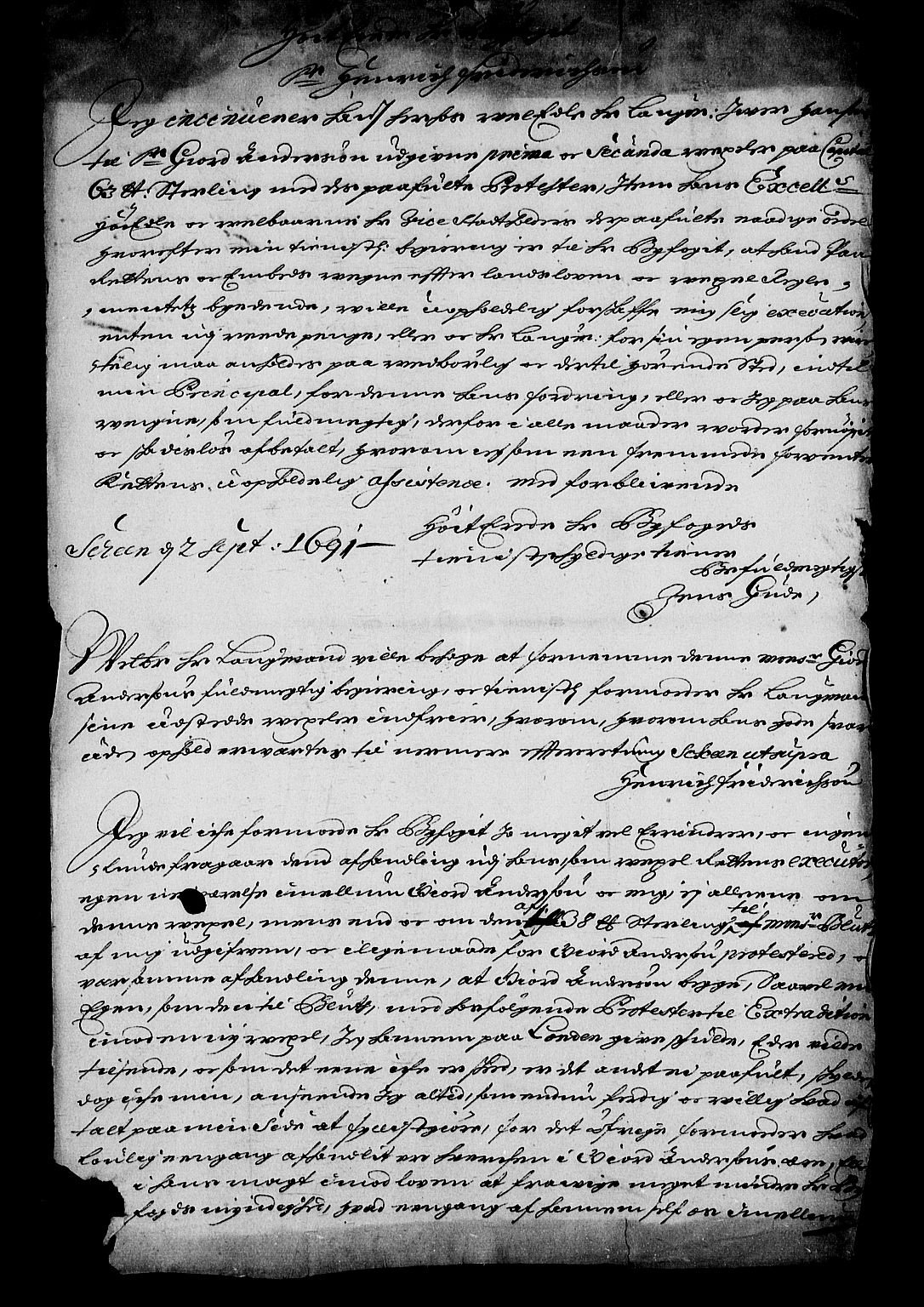 Stattholderembetet 1572-1771, RA/EA-2870/Af/L0004: Avskrifter av vedlegg til originale supplikker, nummerert i samsvar med supplikkbøkene, 1691-1694, p. 91