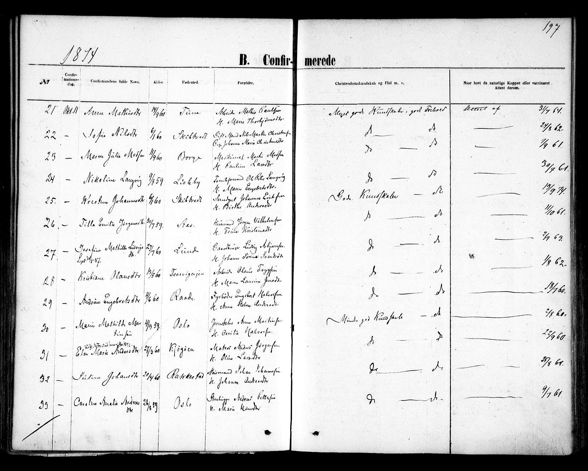 Glemmen prestekontor Kirkebøker, AV/SAO-A-10908/F/Fa/L0009: Parish register (official) no. 9, 1871-1878, p. 197