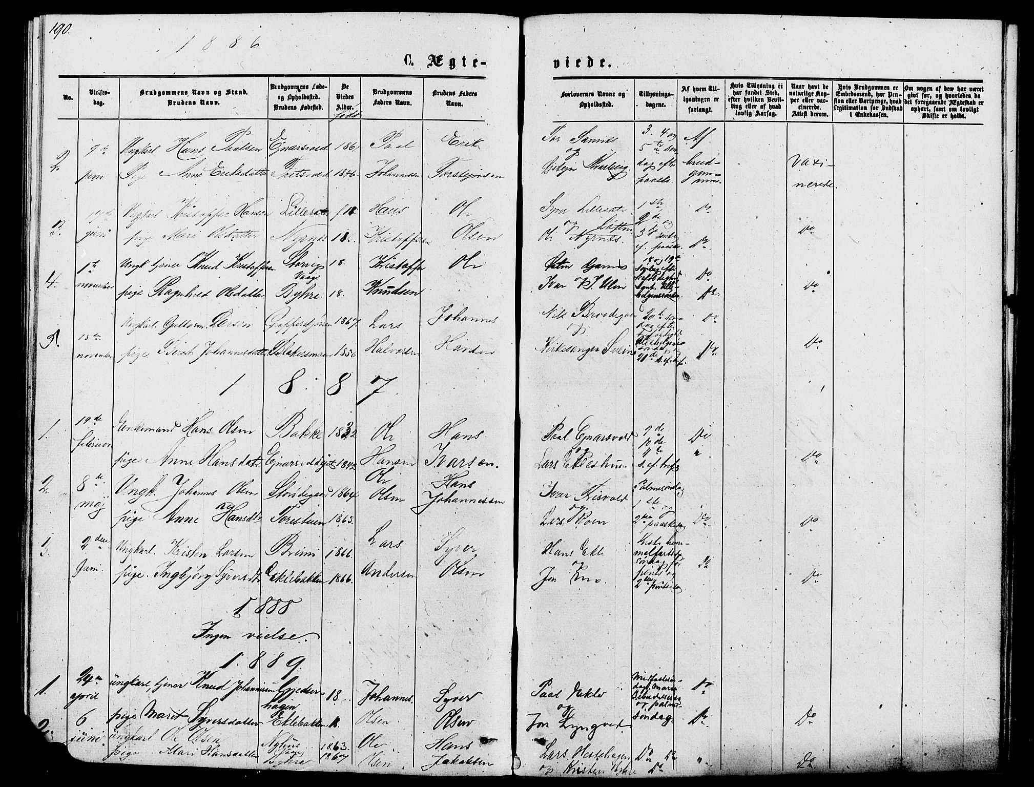 Lom prestekontor, AV/SAH-PREST-070/L/L0005: Parish register (copy) no. 5, 1876-1901, p. 190-191