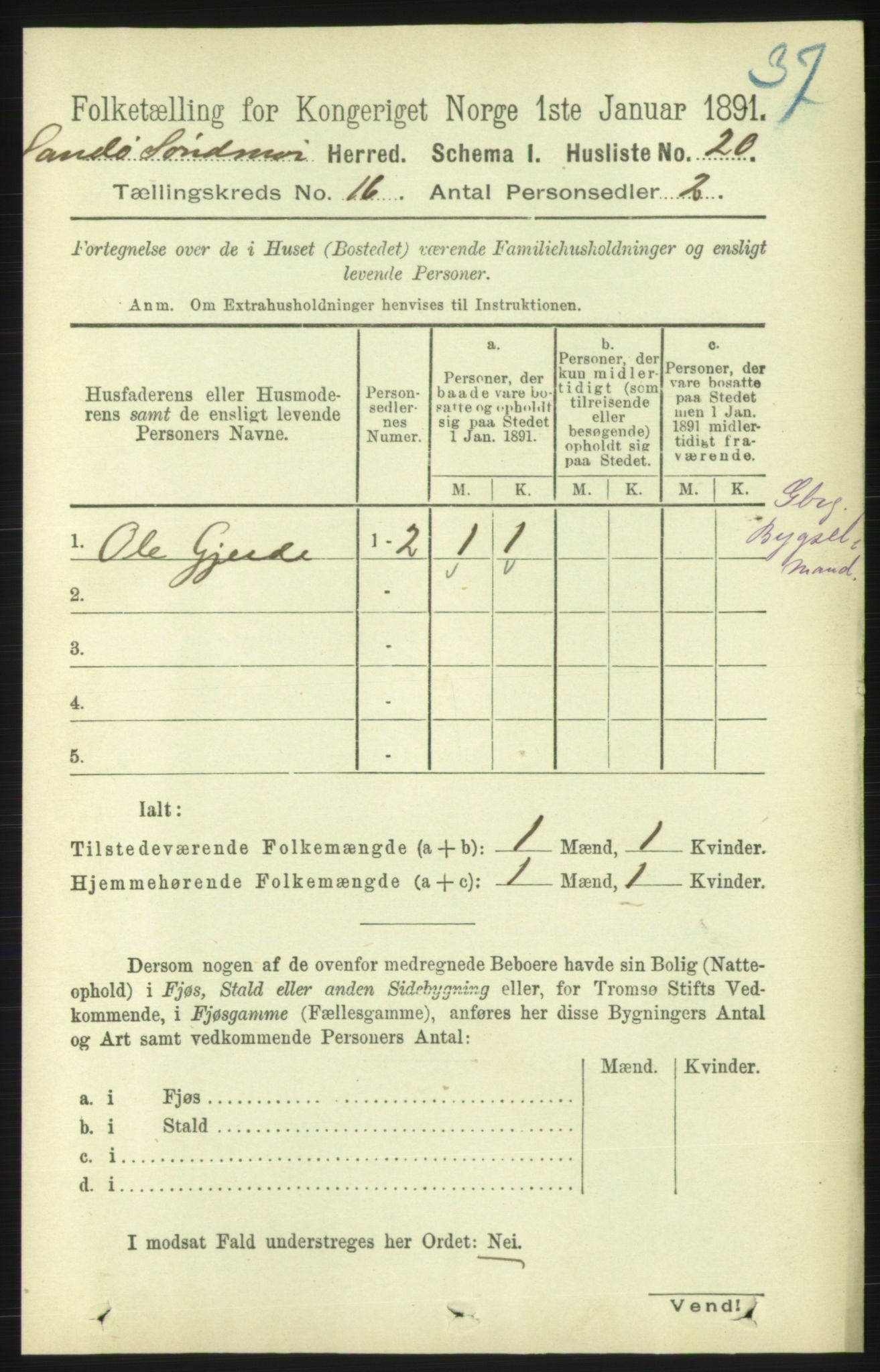 RA, 1891 census for 1514 Sande, 1891, p. 3159