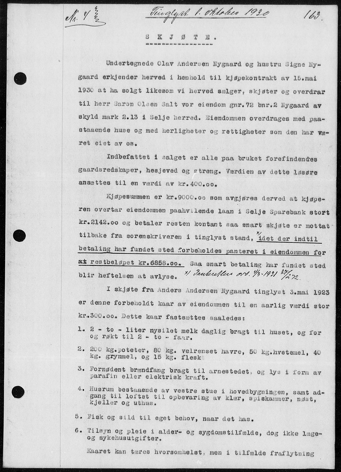 Nordfjord sorenskriveri, AV/SAB-A-2801/02/02b/02ba/L0073: Mortgage book no. II.B.a.73, 1930-1931, Deed date: 01.10.1930