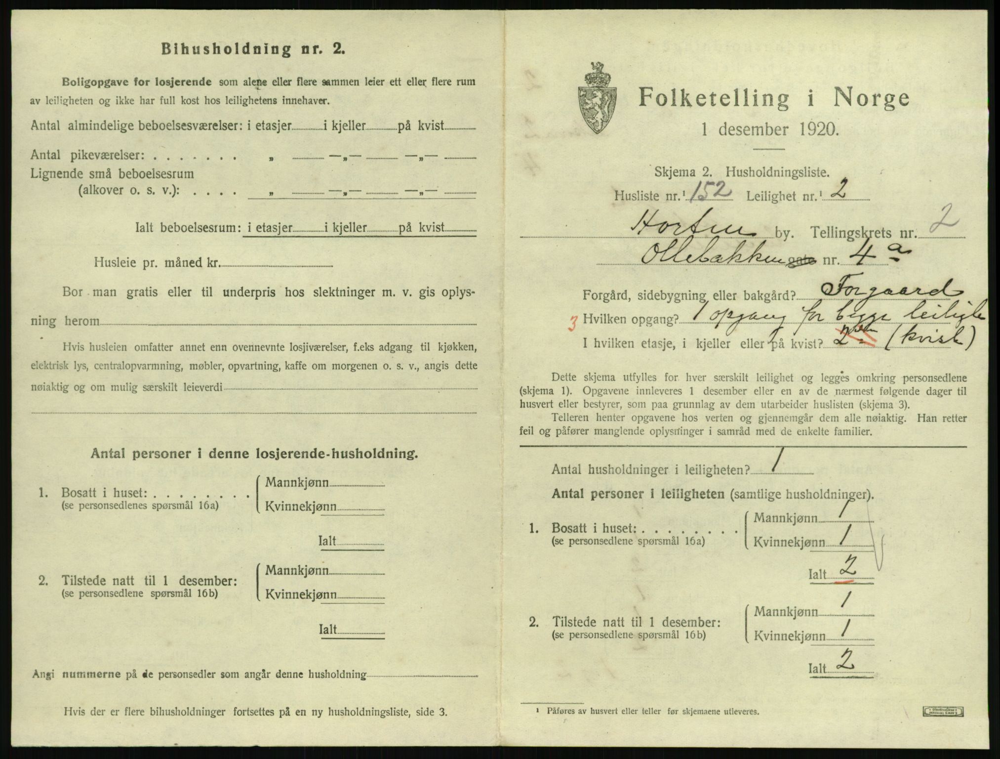 SAKO, 1920 census for Horten, 1920, p. 3909