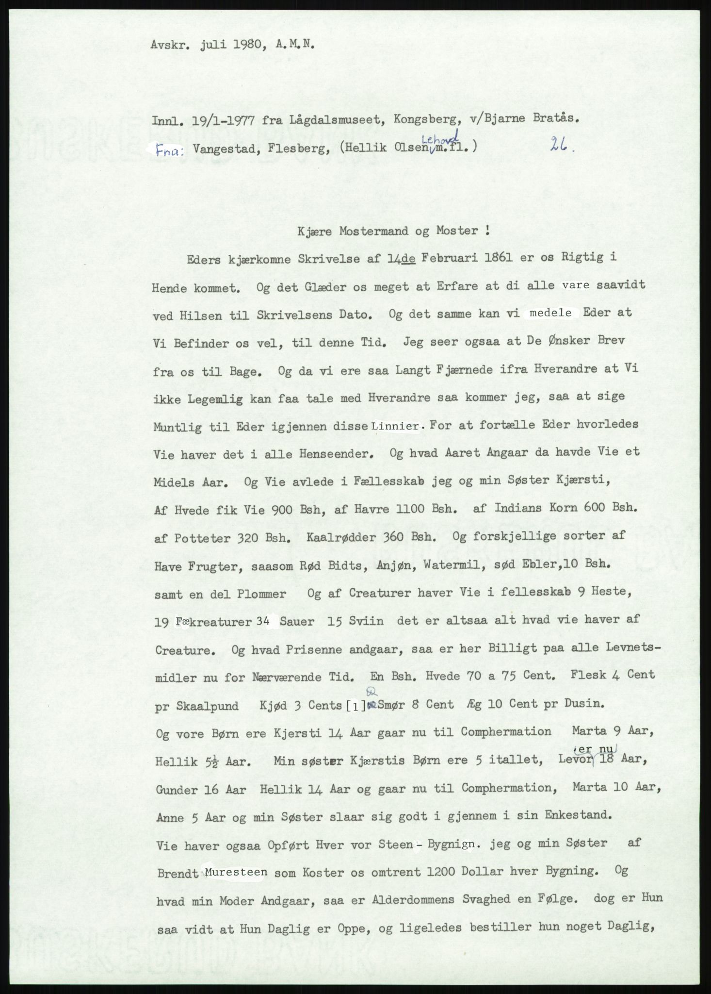 Samlinger til kildeutgivelse, Amerikabrevene, AV/RA-EA-4057/F/L0020: Innlån fra Buskerud: Lerfaldet - Lågdalsmuseet, 1838-1914, p. 691