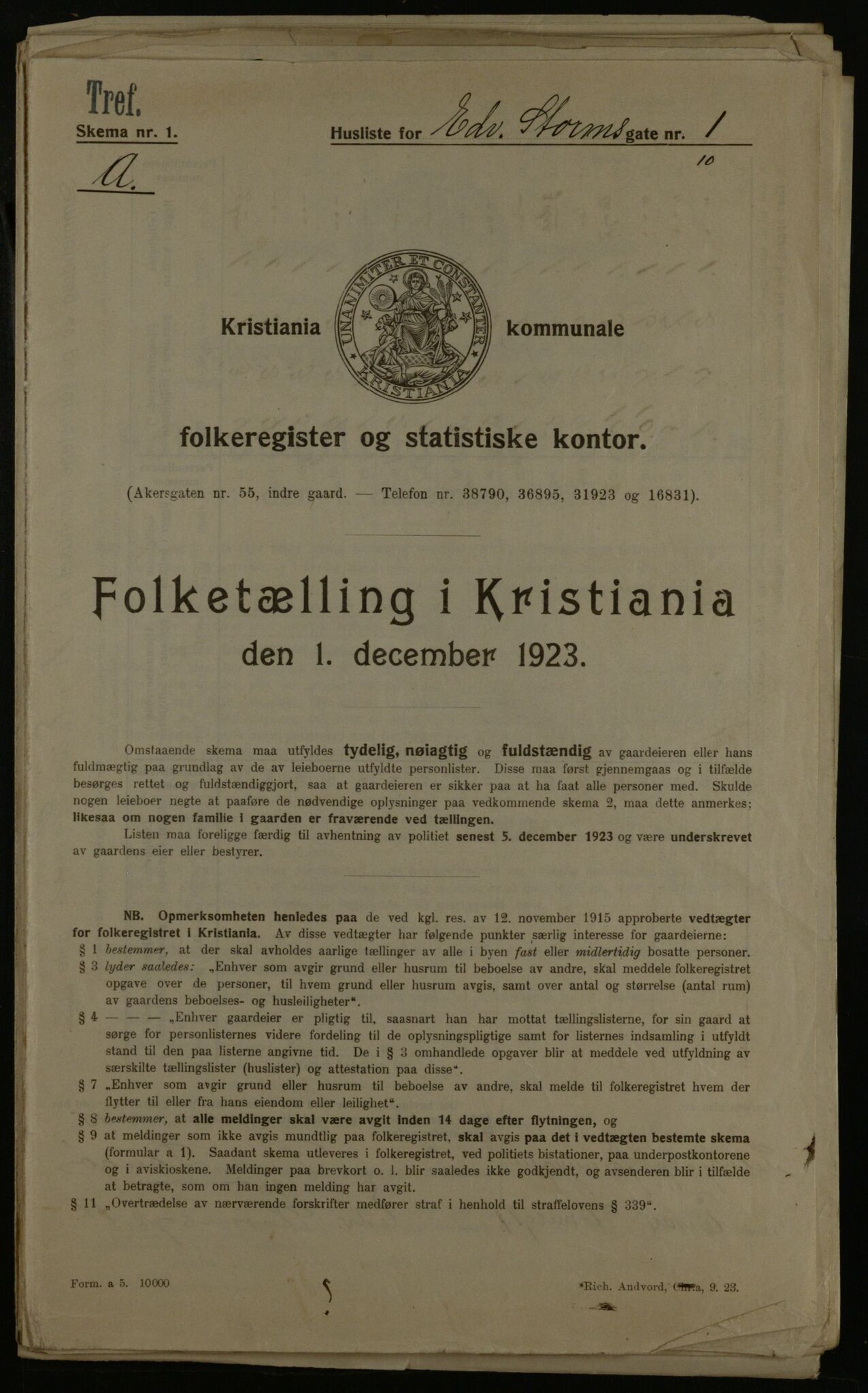 OBA, Municipal Census 1923 for Kristiania, 1923, p. 20884
