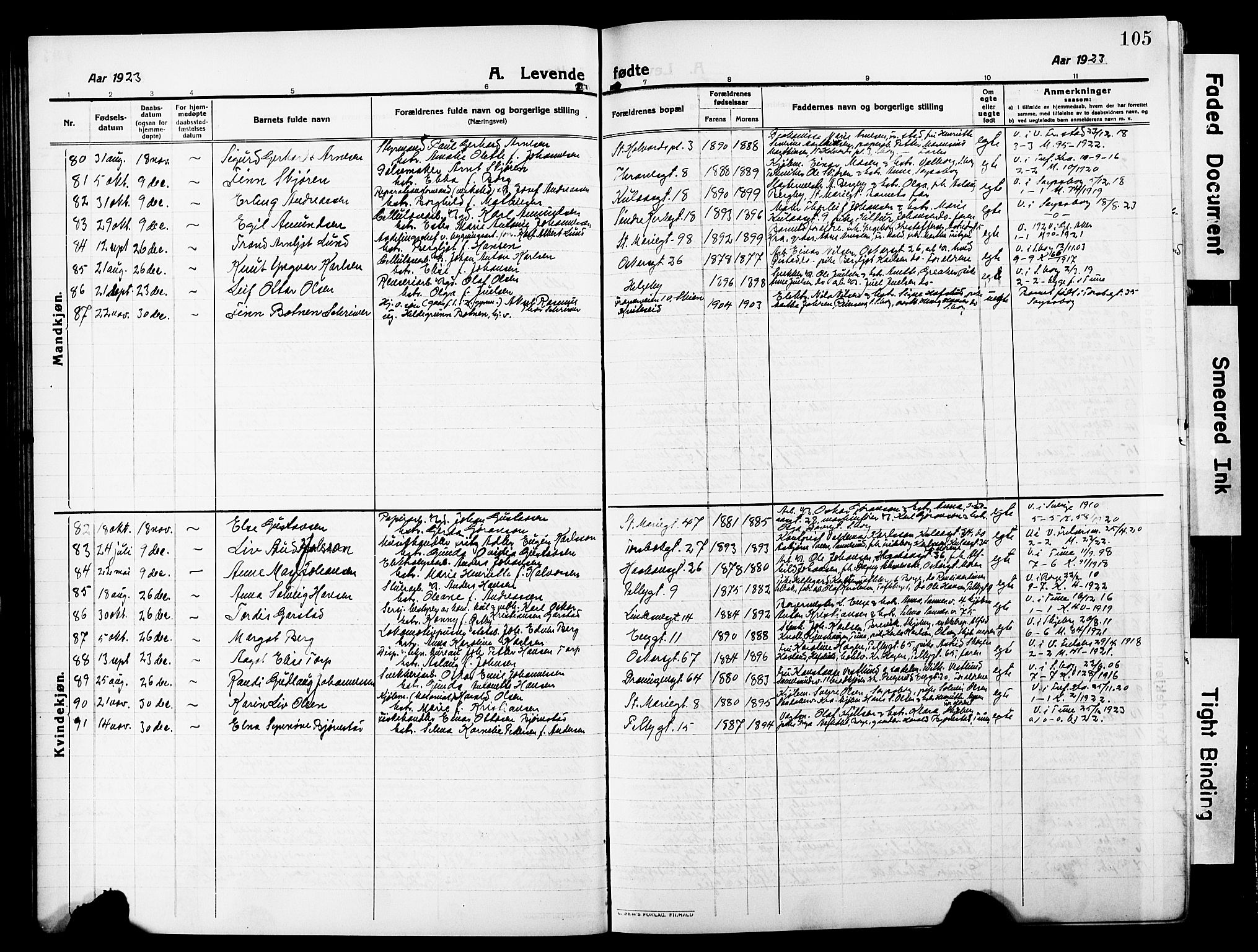 Sarpsborg prestekontor Kirkebøker, AV/SAO-A-2006/G/Ga/L0002: Parish register (copy) no. 2, 1912-1931, p. 105