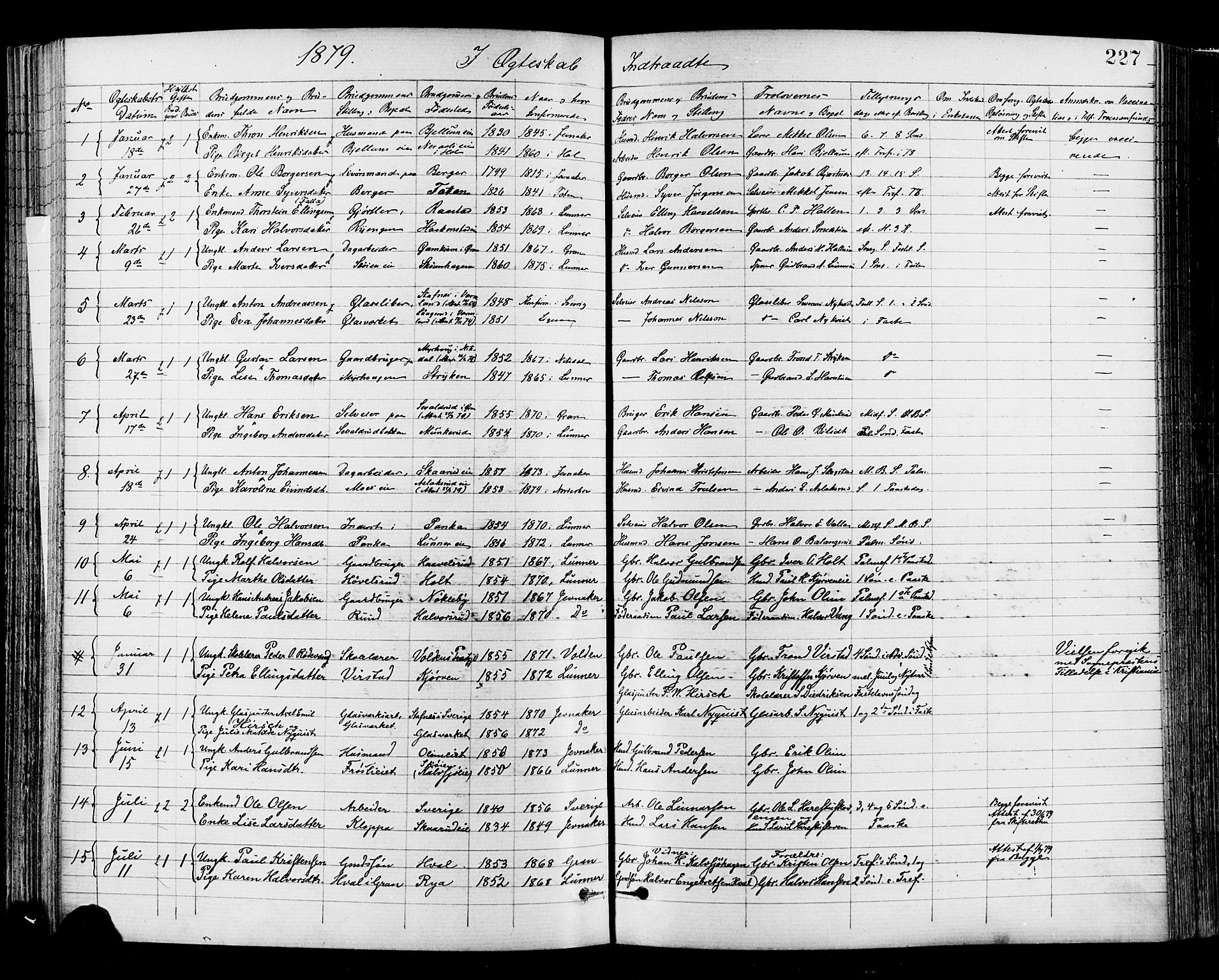 Jevnaker prestekontor, SAH/PREST-116/H/Ha/Haa/L0008: Parish register (official) no. 8, 1877-1890, p. 227