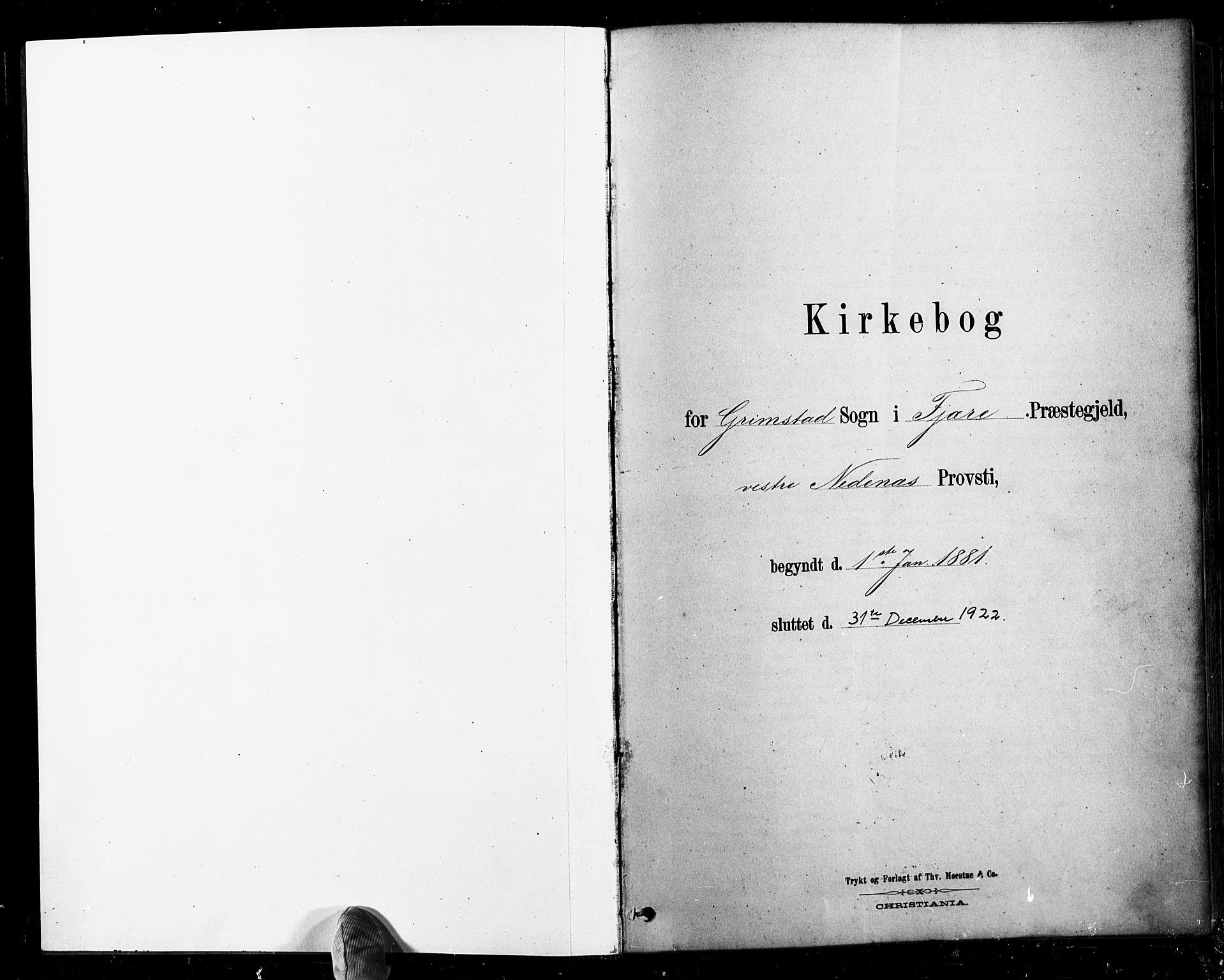 Grimstad sokneprestkontor, SAK/1111-0017/F/Fb/L0001: Parish register (copy) no. B 1, 1881-1922