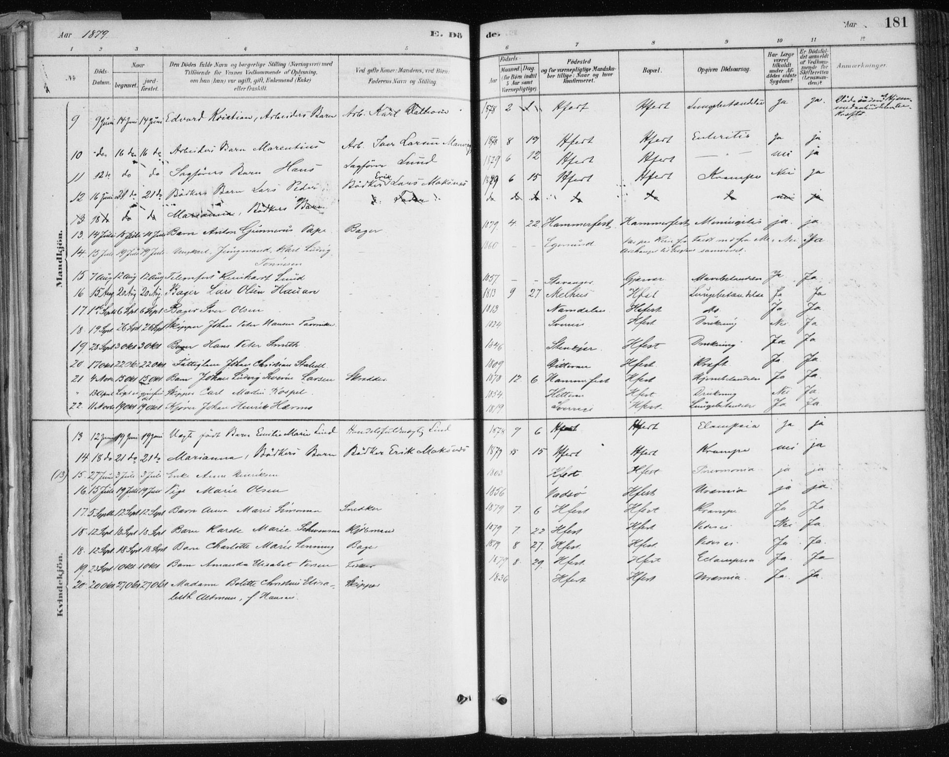 Hammerfest sokneprestkontor, AV/SATØ-S-1347/H/Ha/L0008.kirke: Parish register (official) no. 8, 1878-1889, p. 181