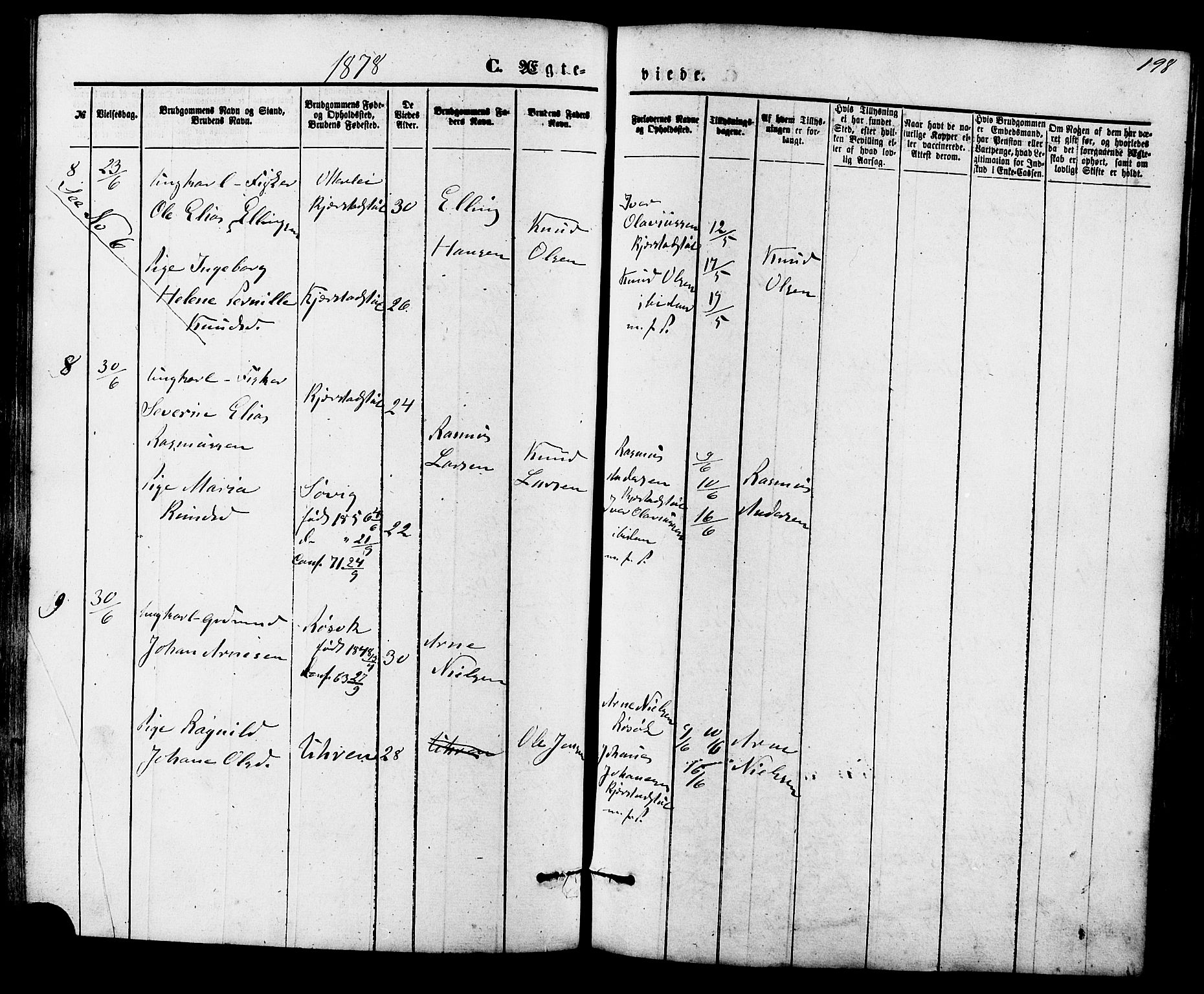 Ministerialprotokoller, klokkerbøker og fødselsregistre - Møre og Romsdal, SAT/A-1454/536/L0500: Parish register (official) no. 536A09, 1876-1889, p. 198
