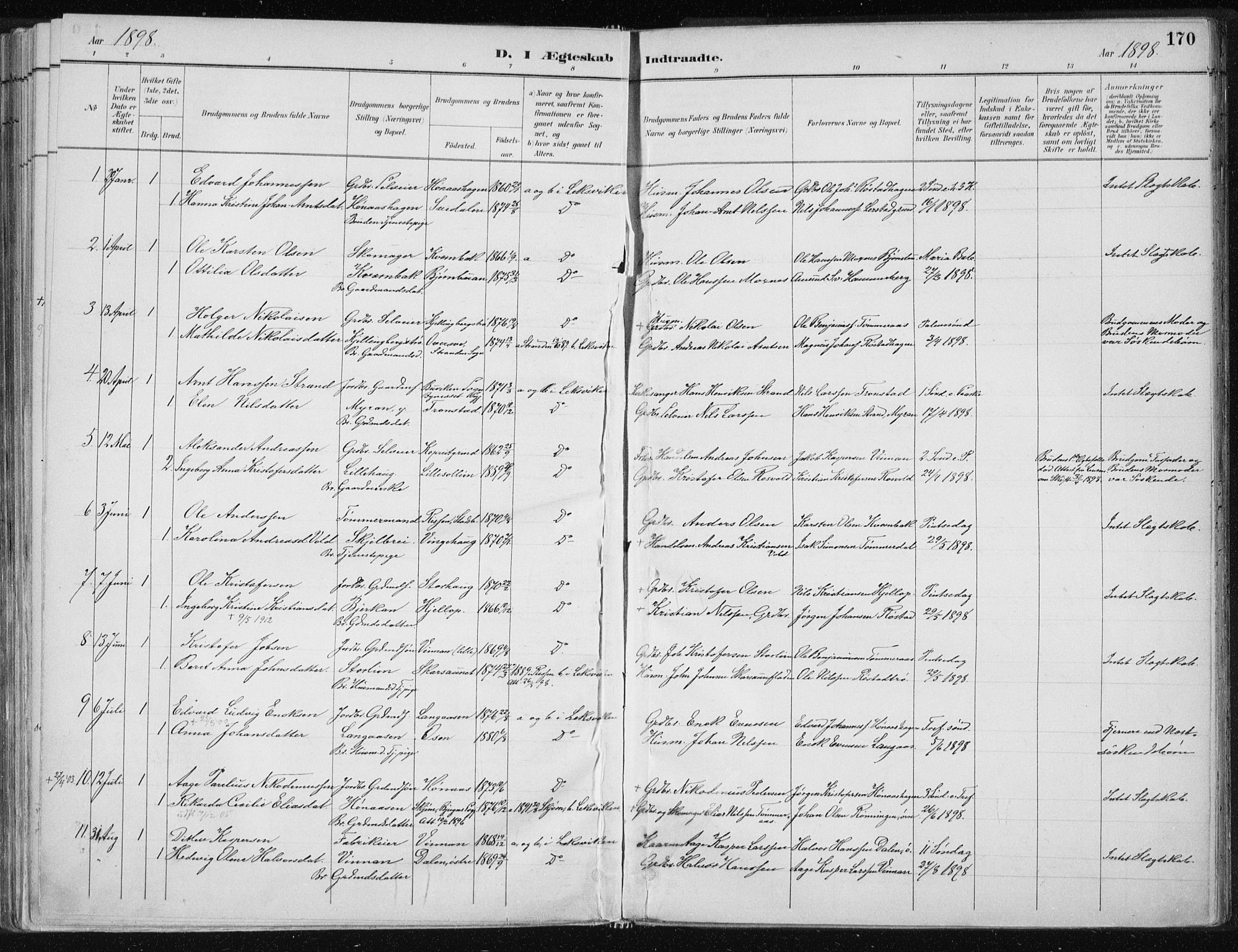 Ministerialprotokoller, klokkerbøker og fødselsregistre - Nord-Trøndelag, SAT/A-1458/701/L0010: Parish register (official) no. 701A10, 1883-1899, p. 170