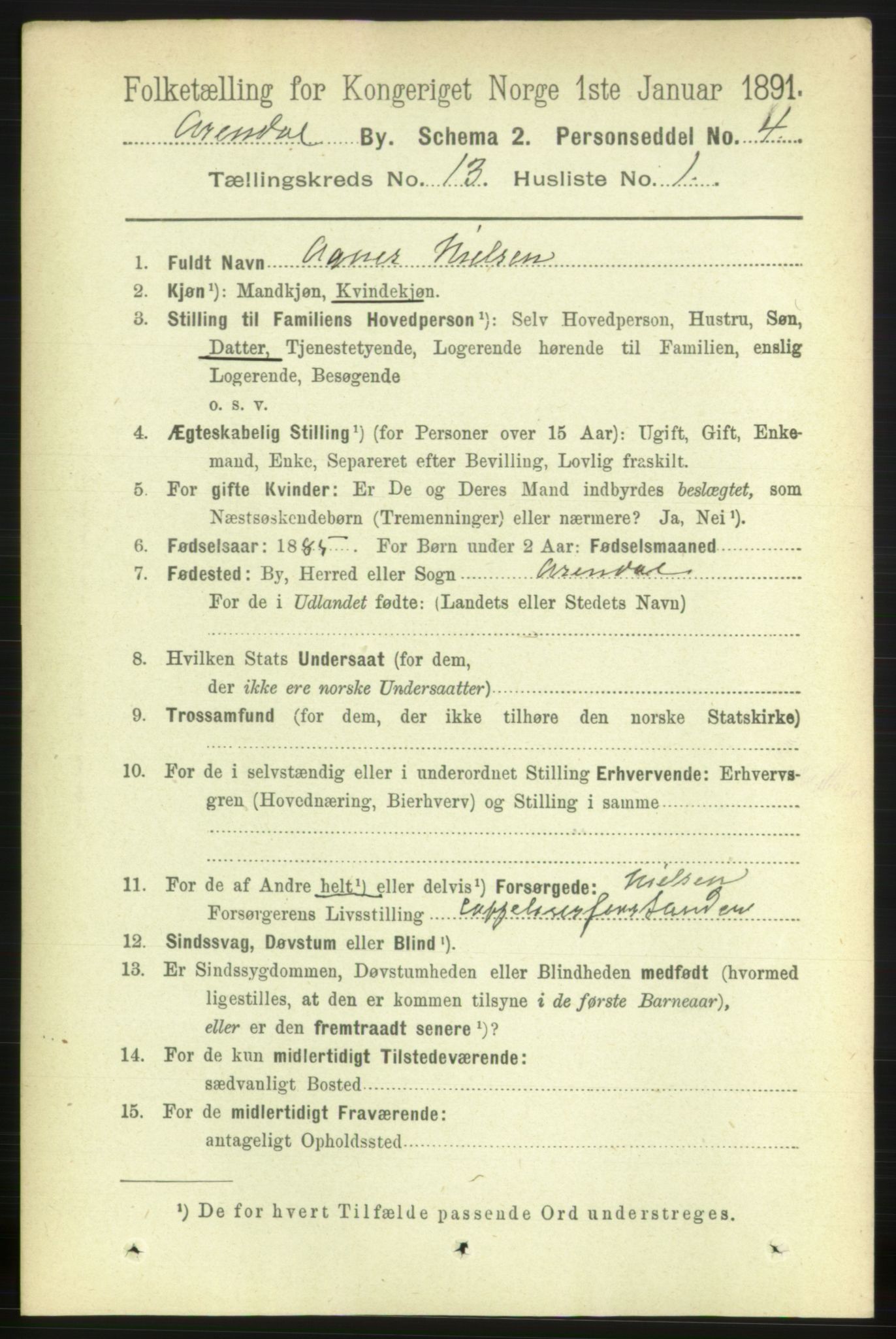 RA, 1891 census for 0903 Arendal, 1891, p. 4369