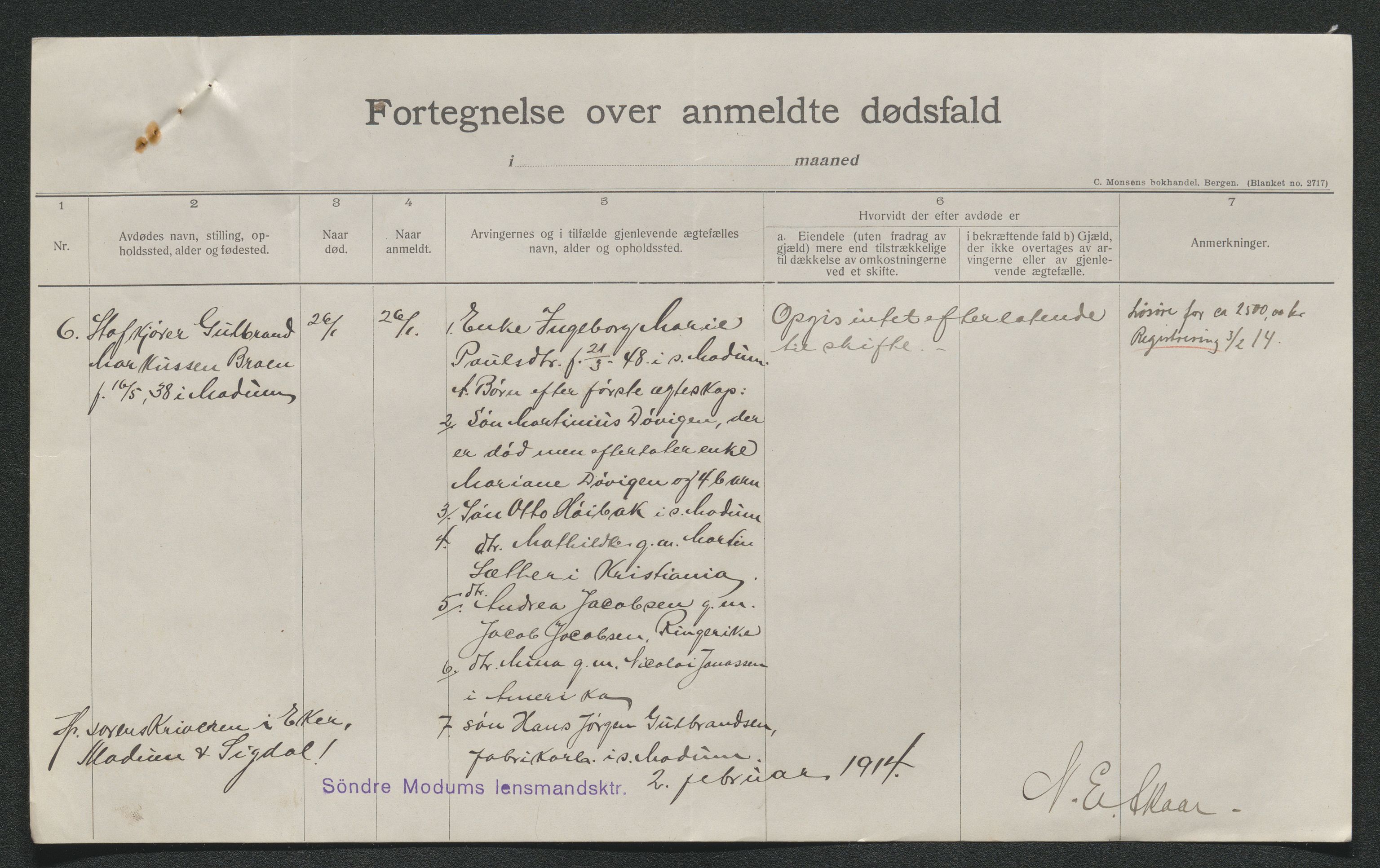 Eiker, Modum og Sigdal sorenskriveri, AV/SAKO-A-123/H/Ha/Hab/L0037: Dødsfallsmeldinger, 1914-1915, p. 112