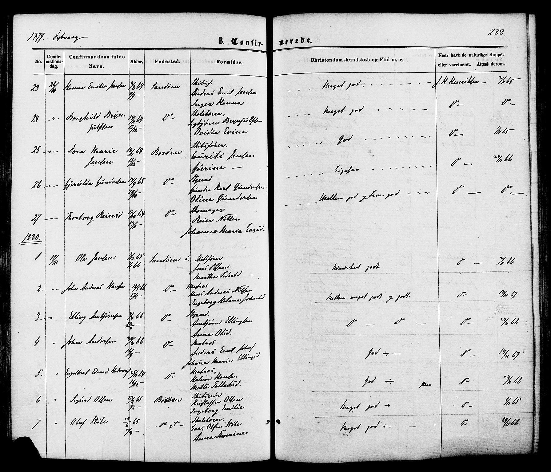 Dypvåg sokneprestkontor, SAK/1111-0007/F/Fa/Faa/L0007: Parish register (official) no. A 7/ 1, 1872-1884, p. 288