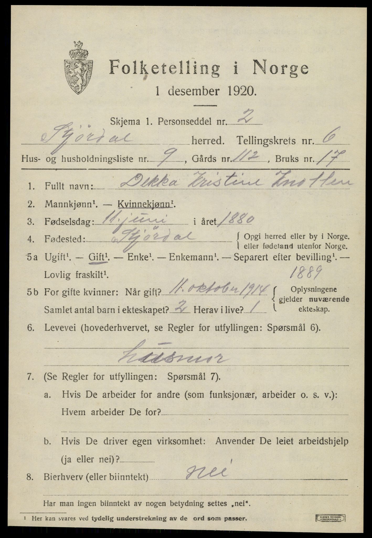 SAT, 1920 census for Stjørdal, 1920, p. 6730