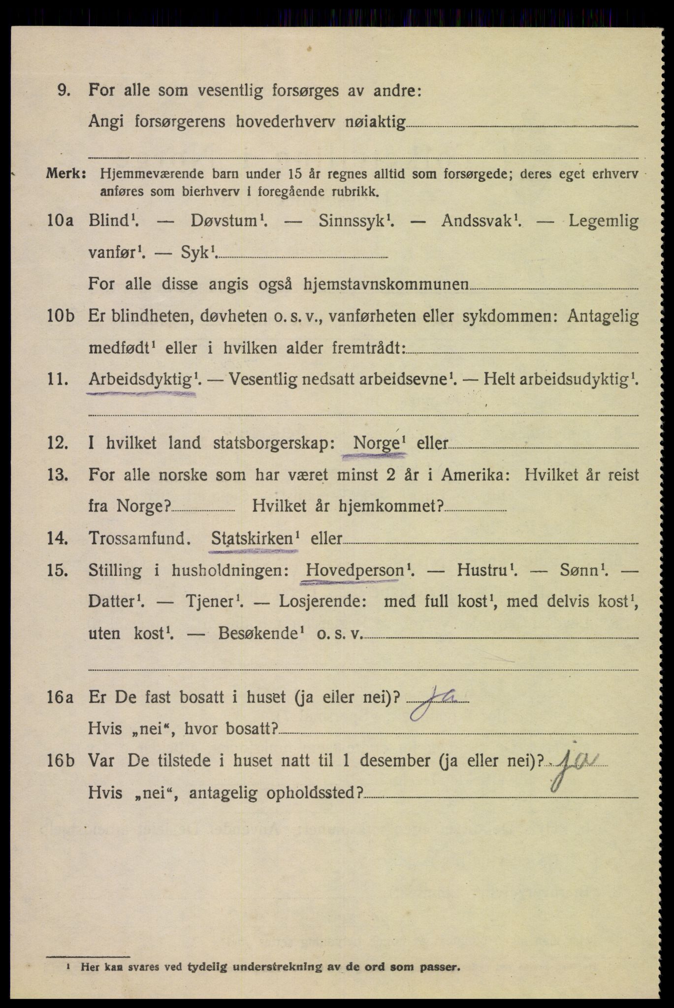 SAK, 1920 census for Fjotland, 1920, p. 1607