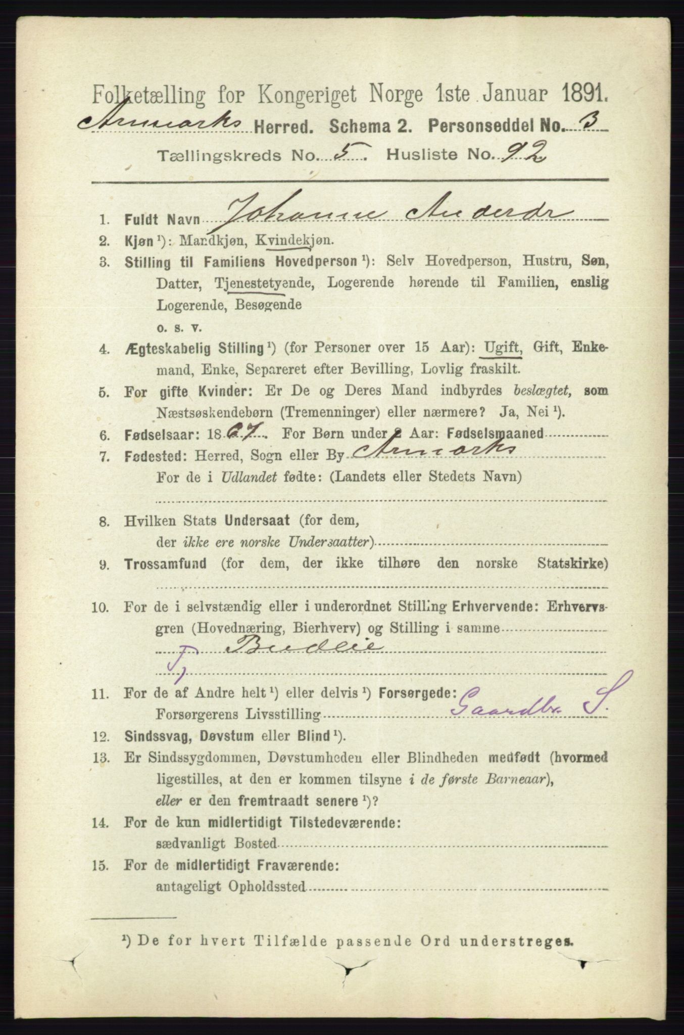 RA, 1891 census for 0118 Aremark, 1891, p. 2990