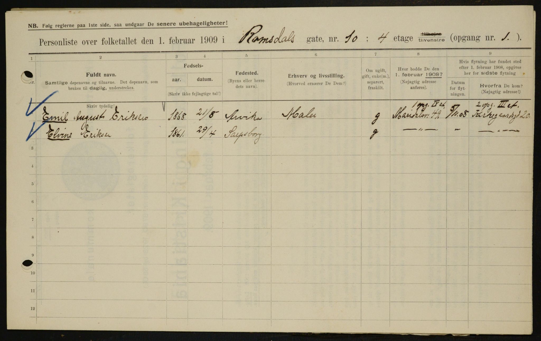 OBA, Municipal Census 1909 for Kristiania, 1909, p. 75582