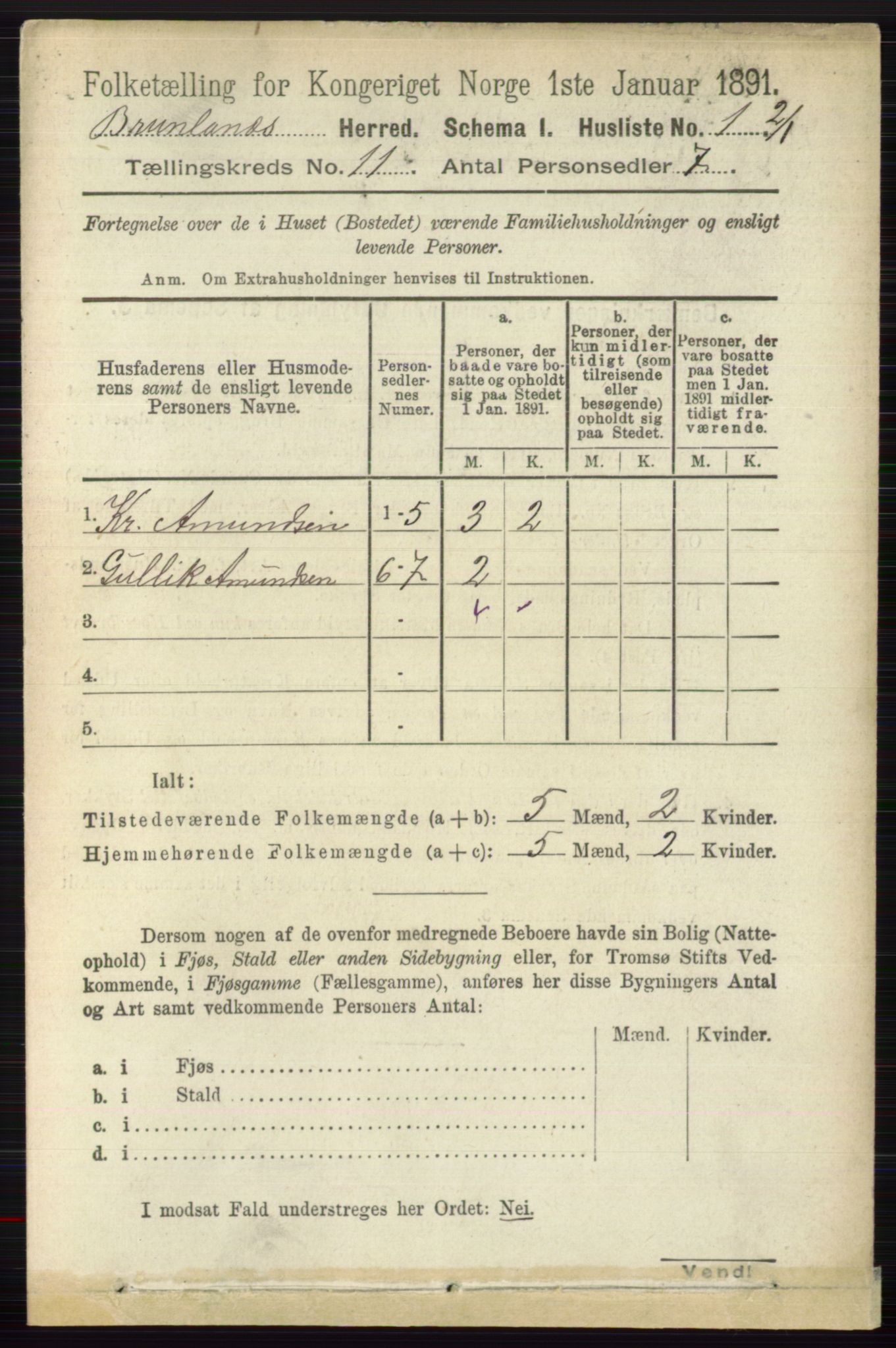 RA, 1891 census for 0726 Brunlanes, 1891, p. 5292