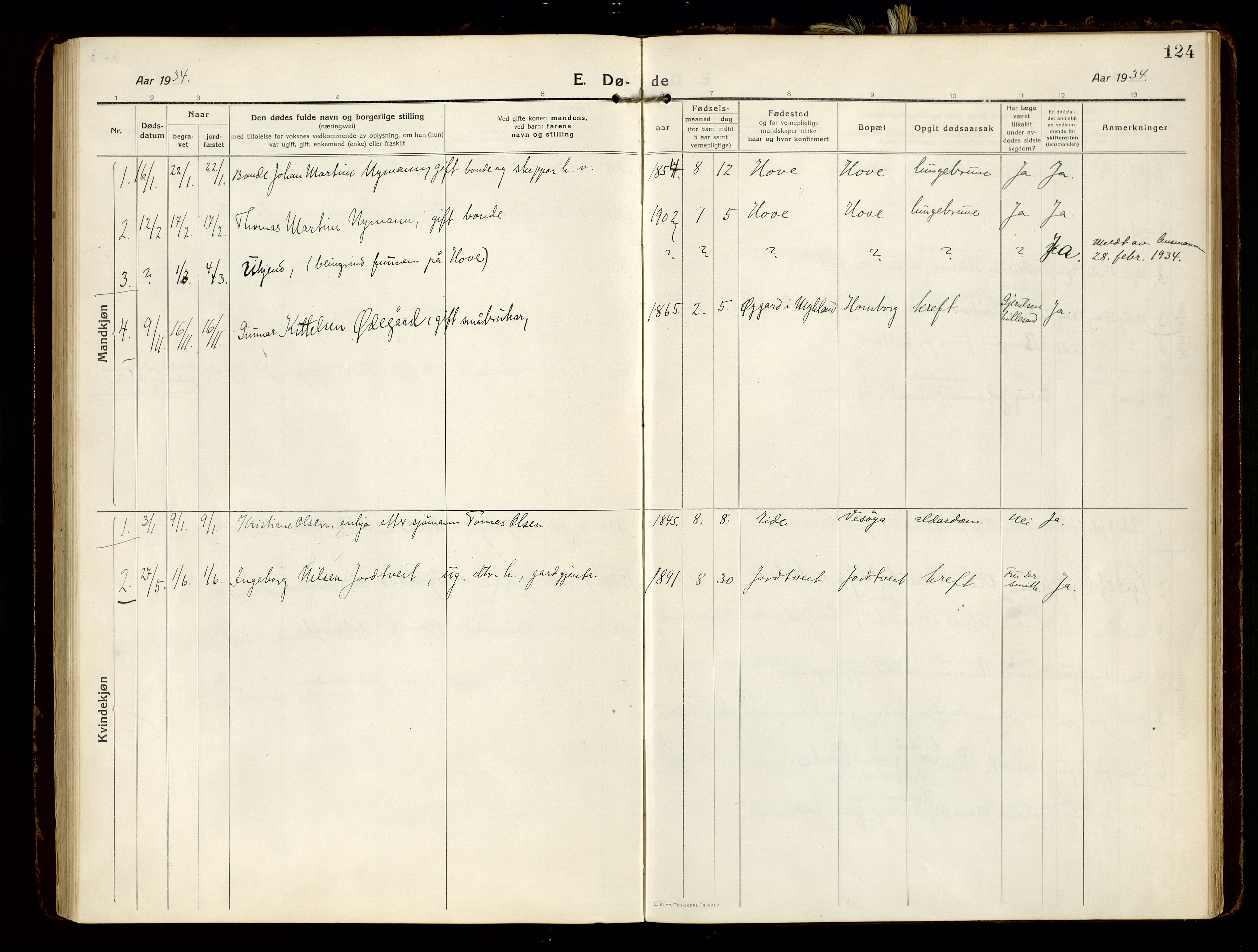 Hommedal sokneprestkontor, SAK/1111-0023/F/Fa/Faa/L0004: Parish register (official) no. A 4, 1916-1945, p. 124