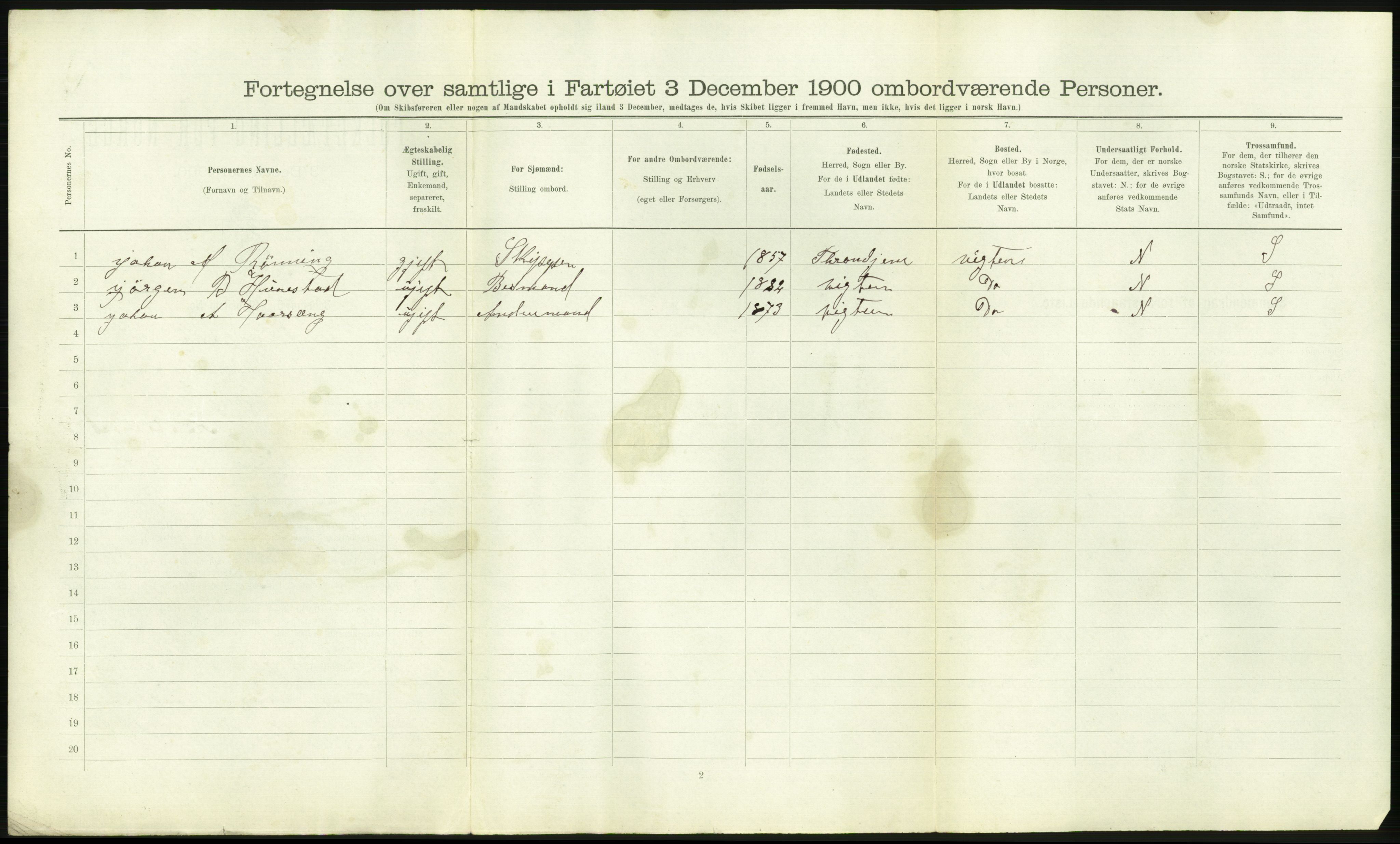 RA, 1900 Census - ship lists from ships in Norwegian harbours, harbours abroad and at sea, 1900, p. 2180