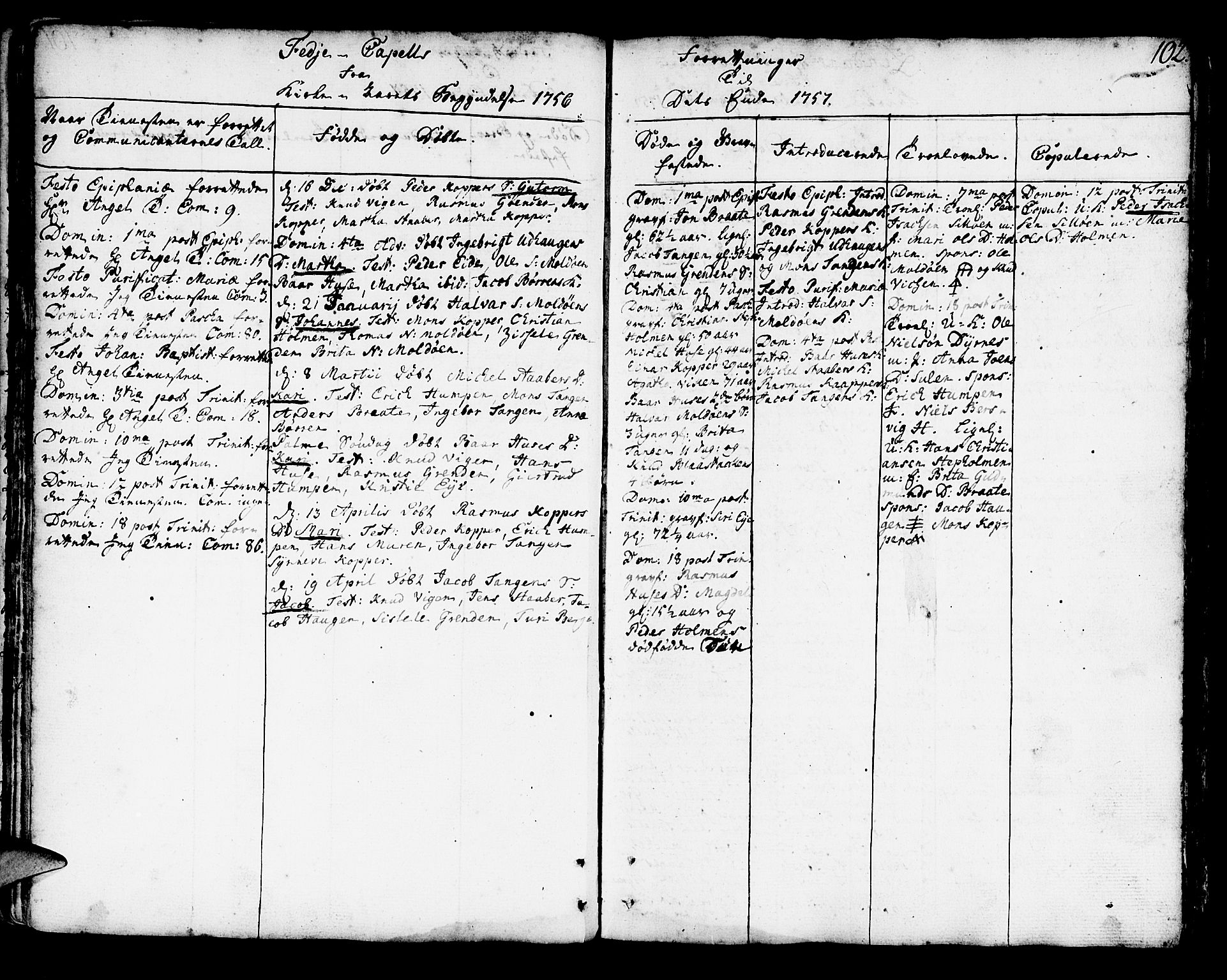 Lindås Sokneprestembete, SAB/A-76701/H/Haa: Parish register (official) no. A 3, 1748-1764, p. 102