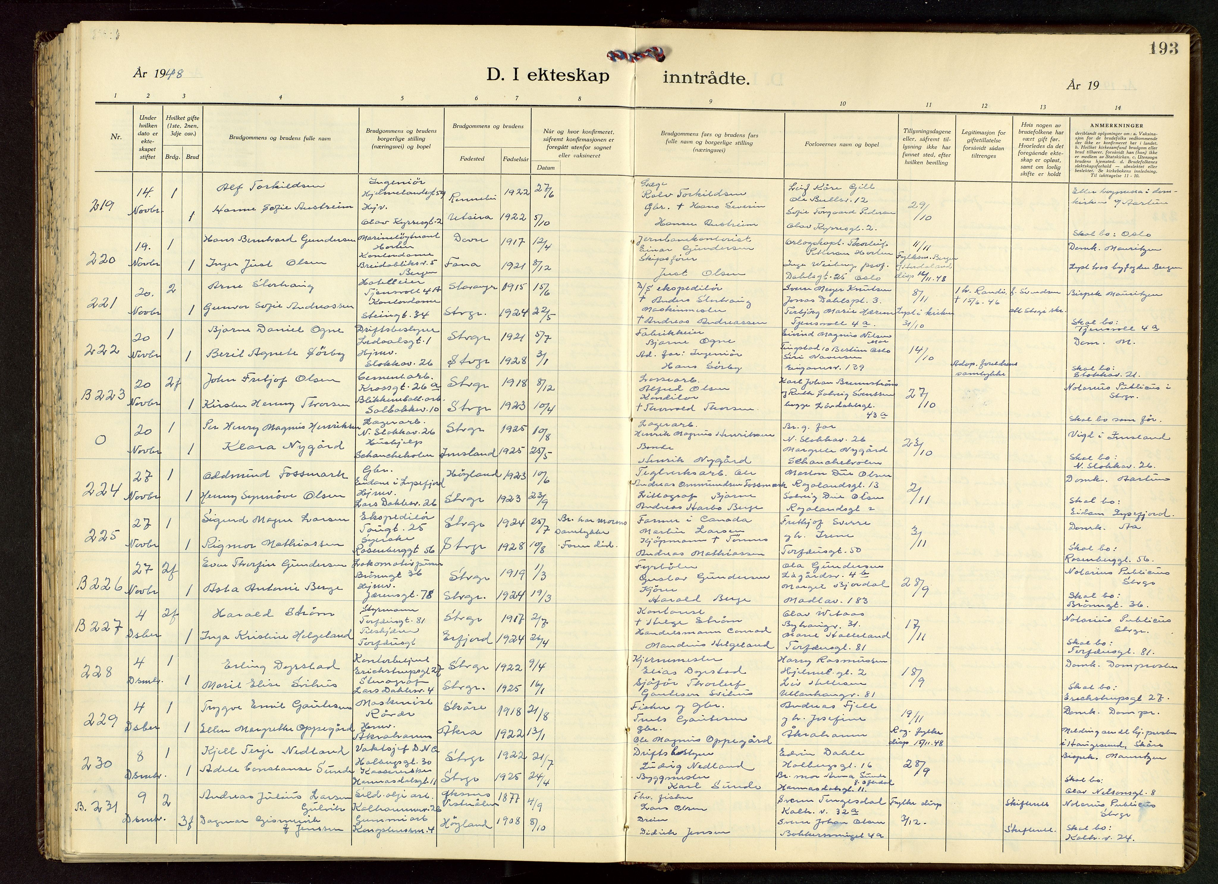 Domkirken sokneprestkontor, AV/SAST-A-101812/001/30/30BB/L0022: Parish register (copy) no. B 22, 1937-1949, p. 193