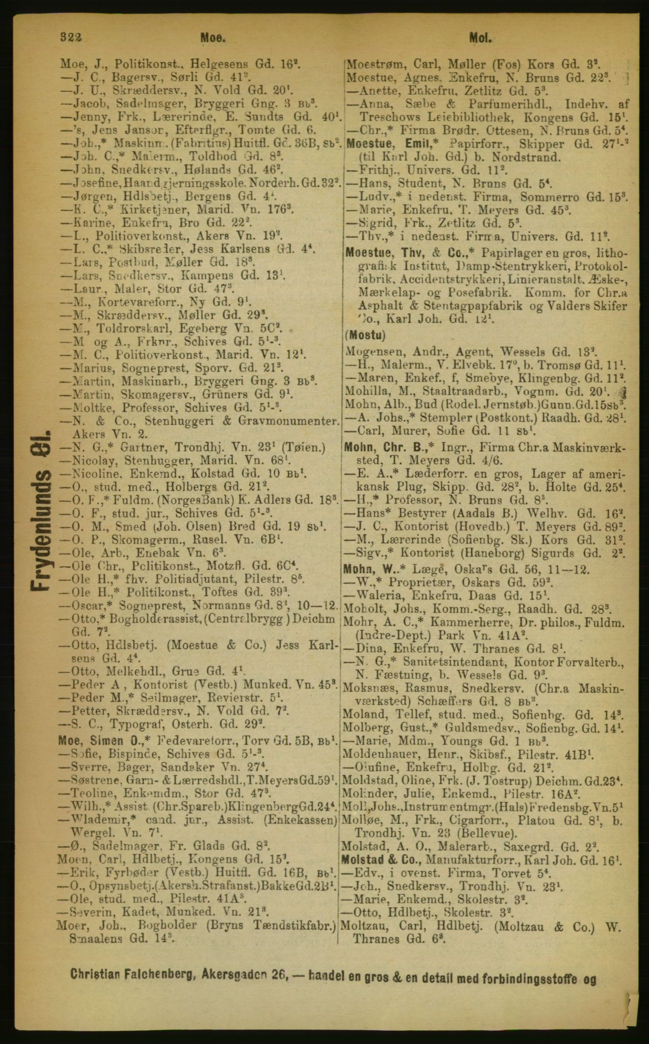 Kristiania/Oslo adressebok, PUBL/-, 1889, p. 322