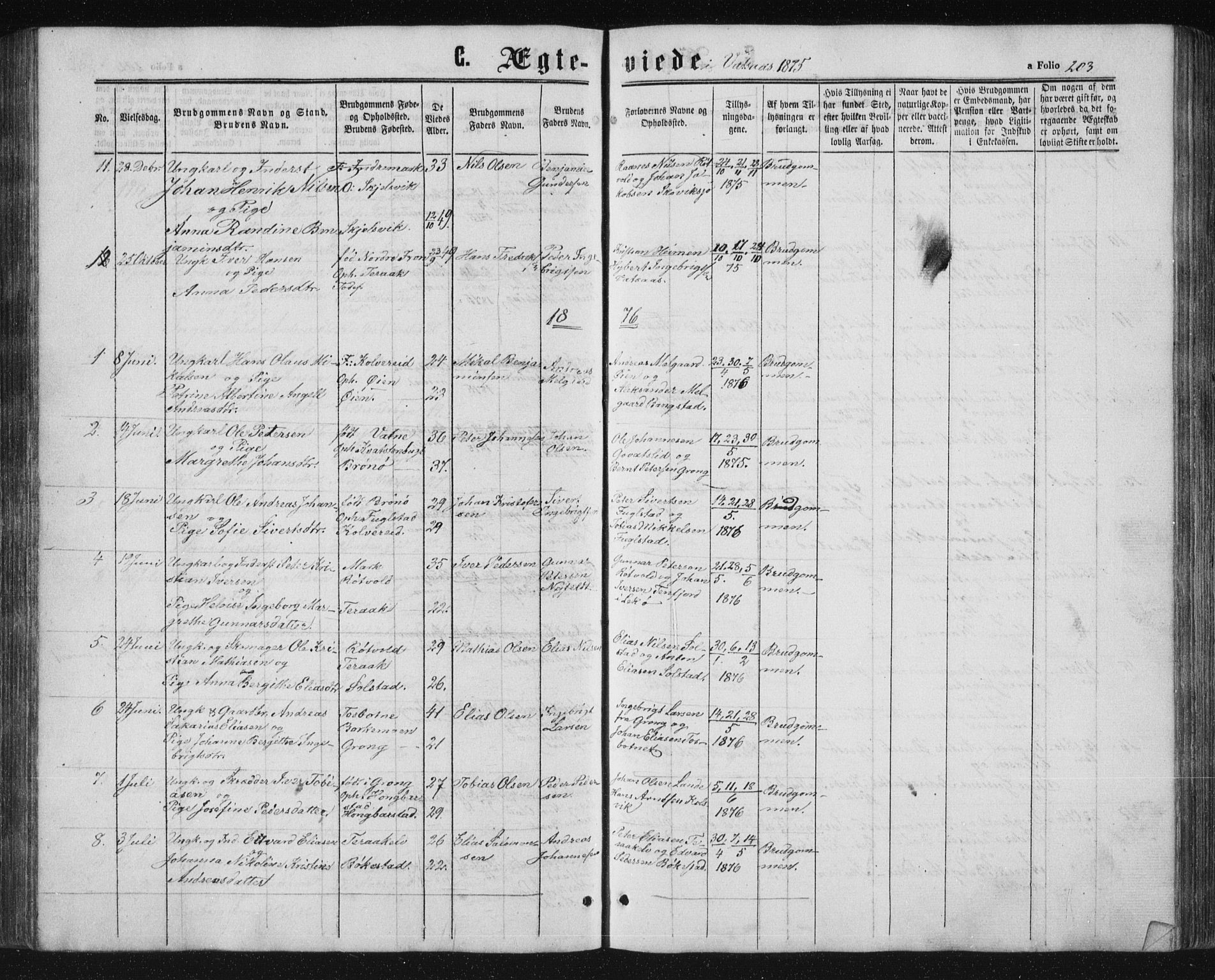 Ministerialprotokoller, klokkerbøker og fødselsregistre - Nordland, SAT/A-1459/810/L0158: Parish register (copy) no. 810C02 /1, 1863-1883, p. 203