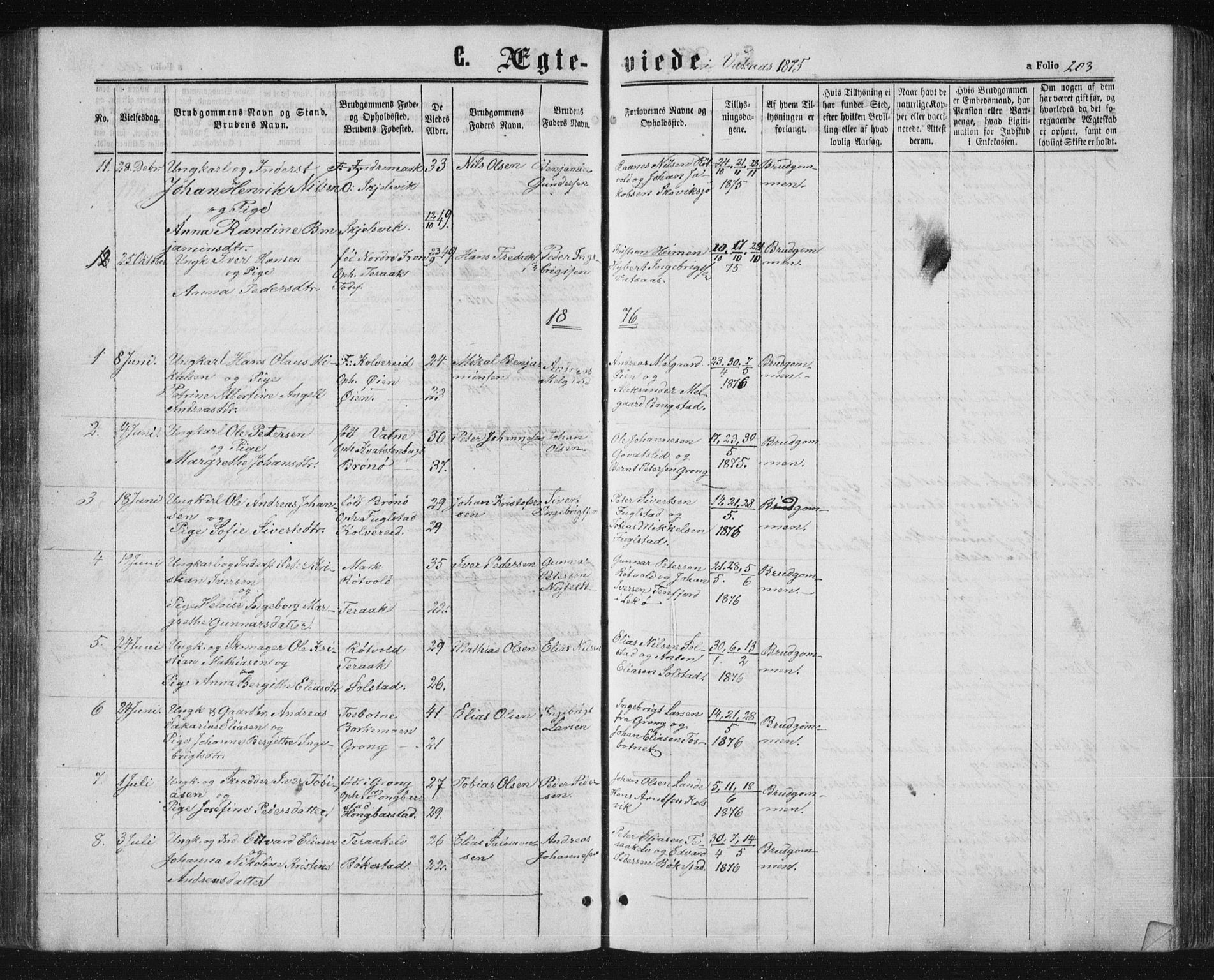 Ministerialprotokoller, klokkerbøker og fødselsregistre - Nordland, AV/SAT-A-1459/810/L0158: Parish register (copy) no. 810C02 /1, 1863-1883, p. 203