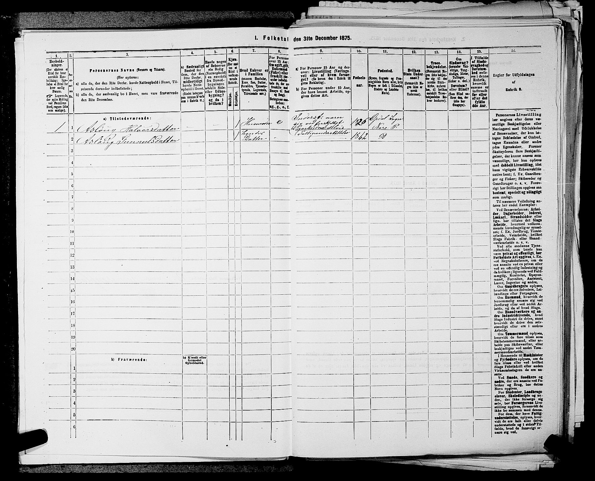 SAKO, 1875 census for 0633P Nore, 1875, p. 198