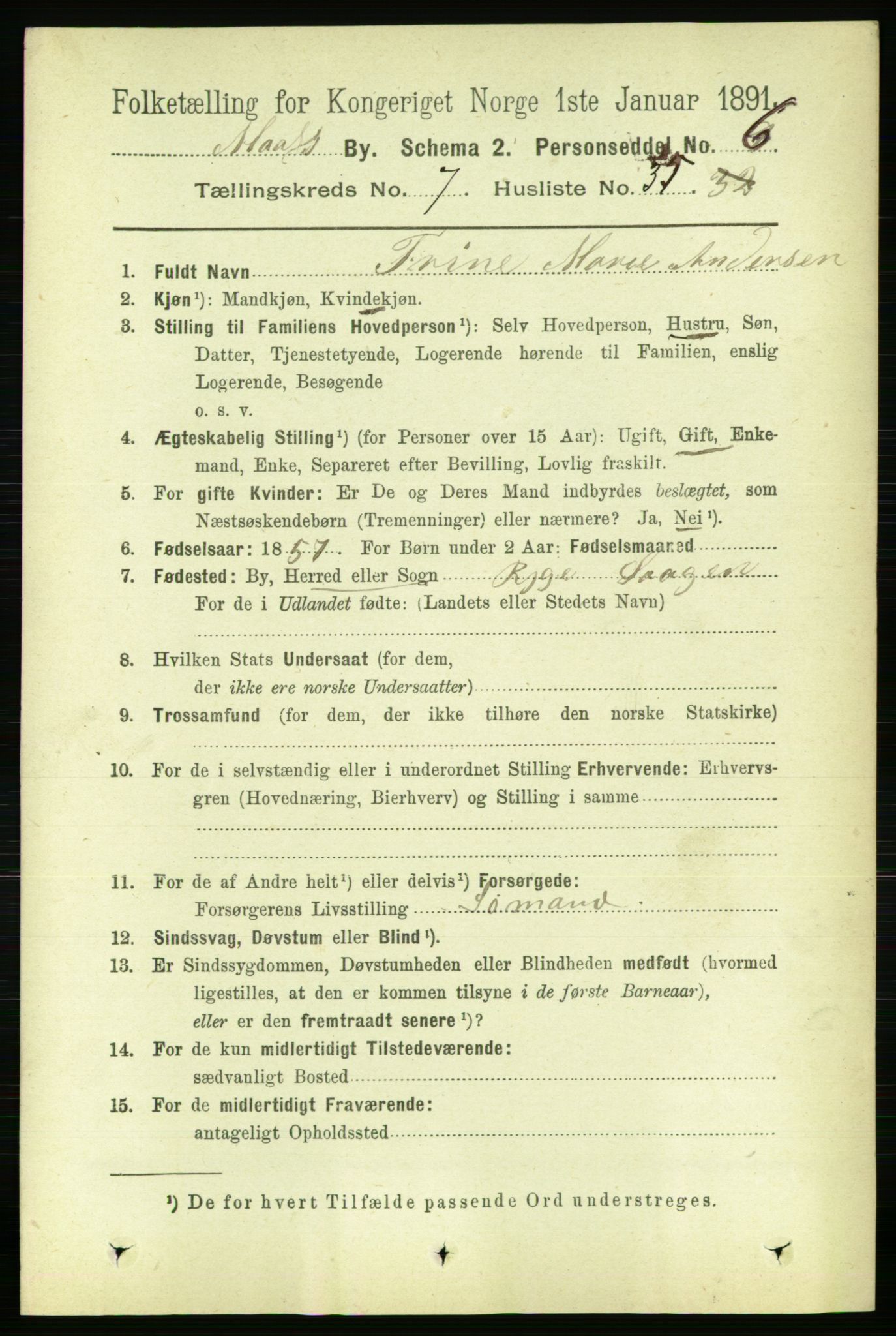 RA, 1891 census for 0104 Moss, 1891, p. 3924