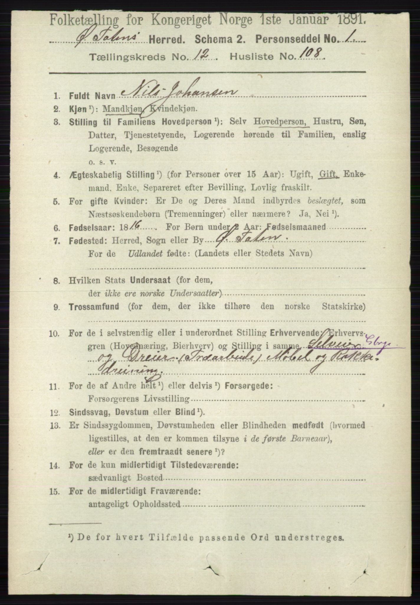 RA, 1891 census for 0528 Østre Toten, 1891, p. 8327